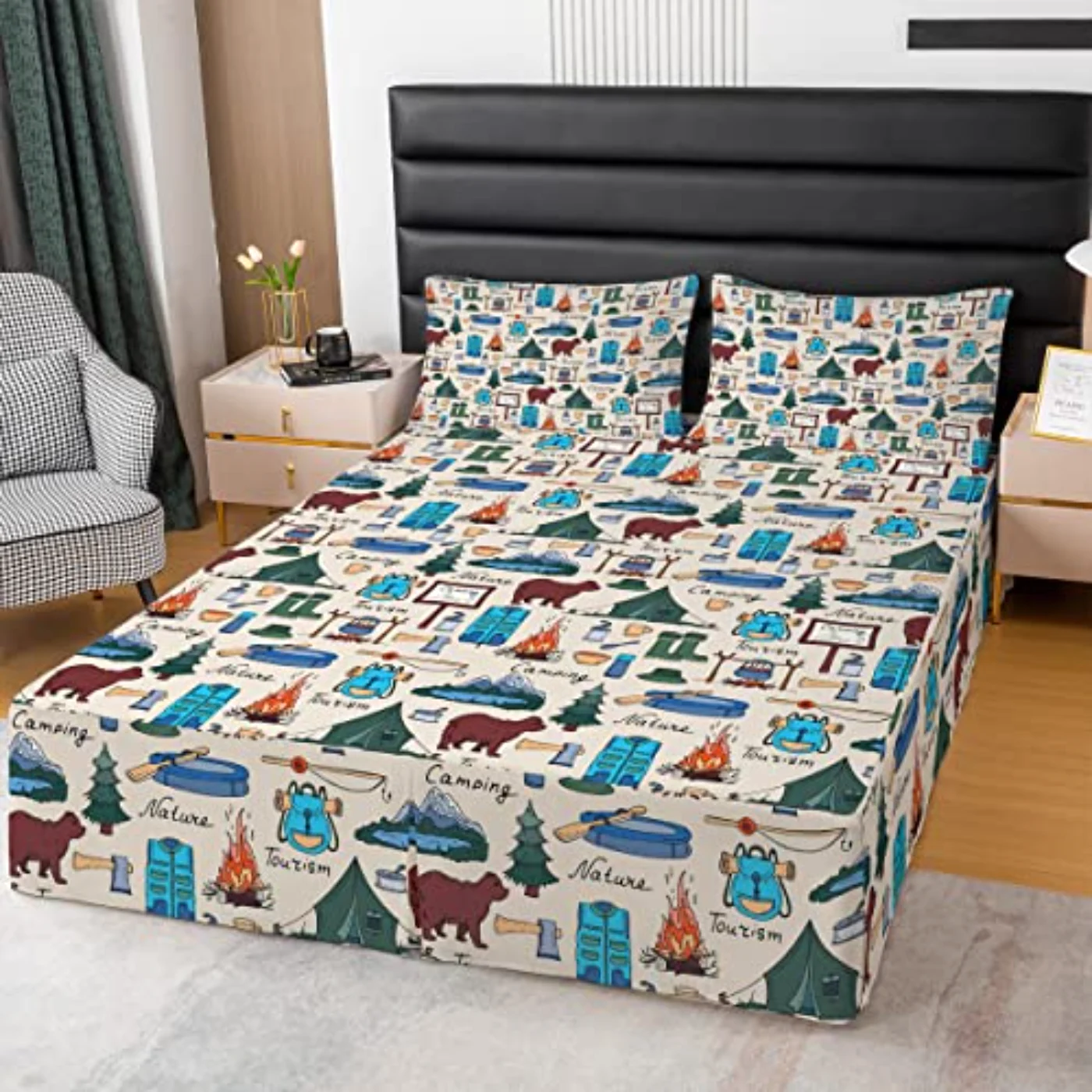 Camper Bedskirt Camping Tent Skirts Comforter Set, Twin