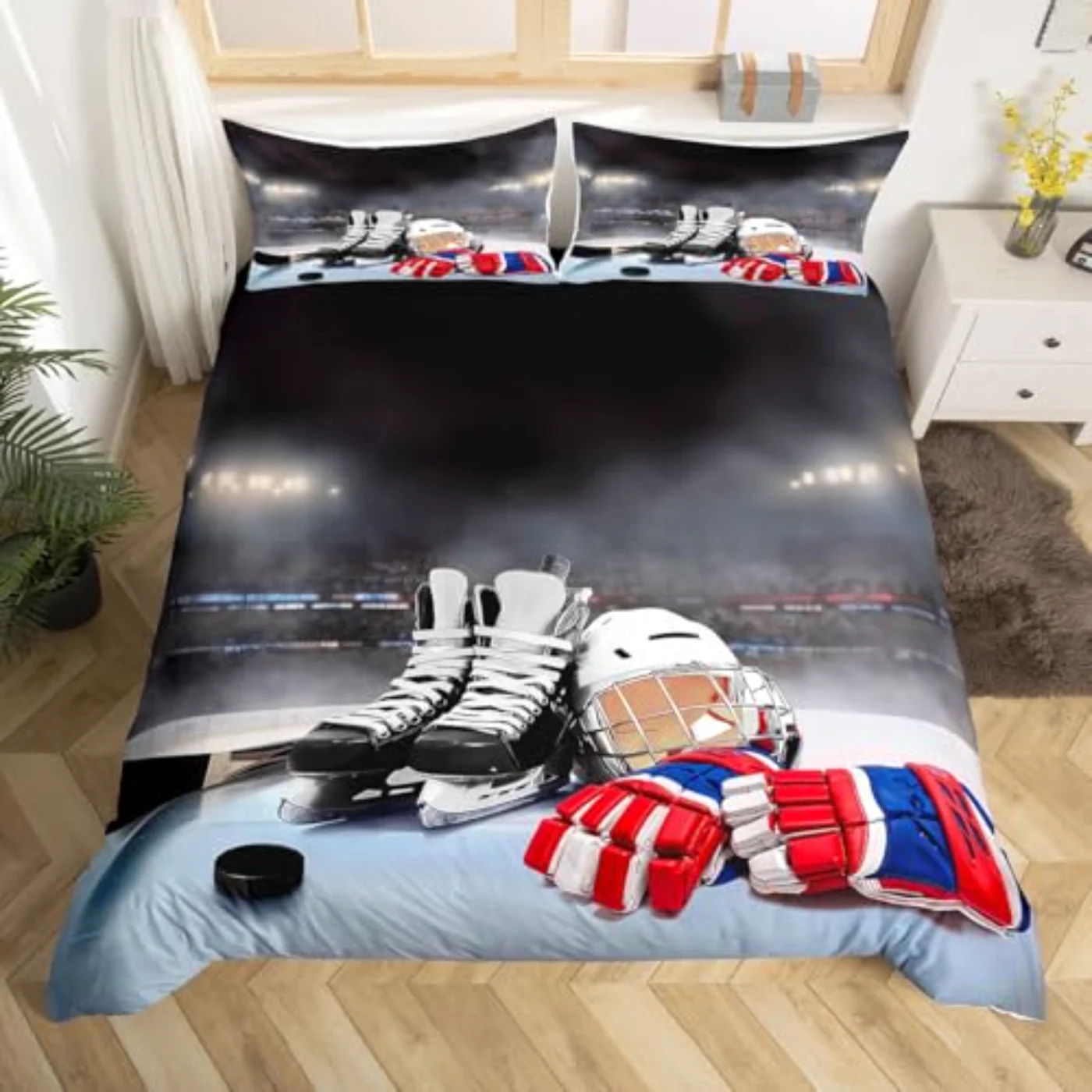 Ice Hockey Hockey Player Kids Duvet Cover, Twin