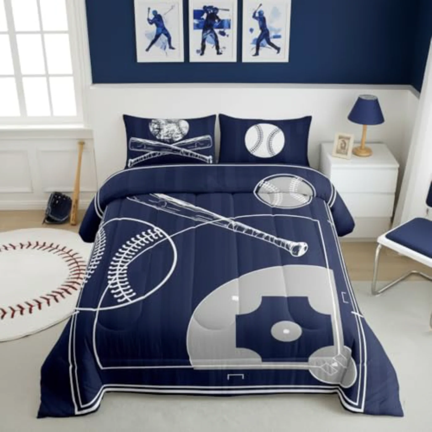 Kids Baseball Toddler Boys Girls Comforter Set