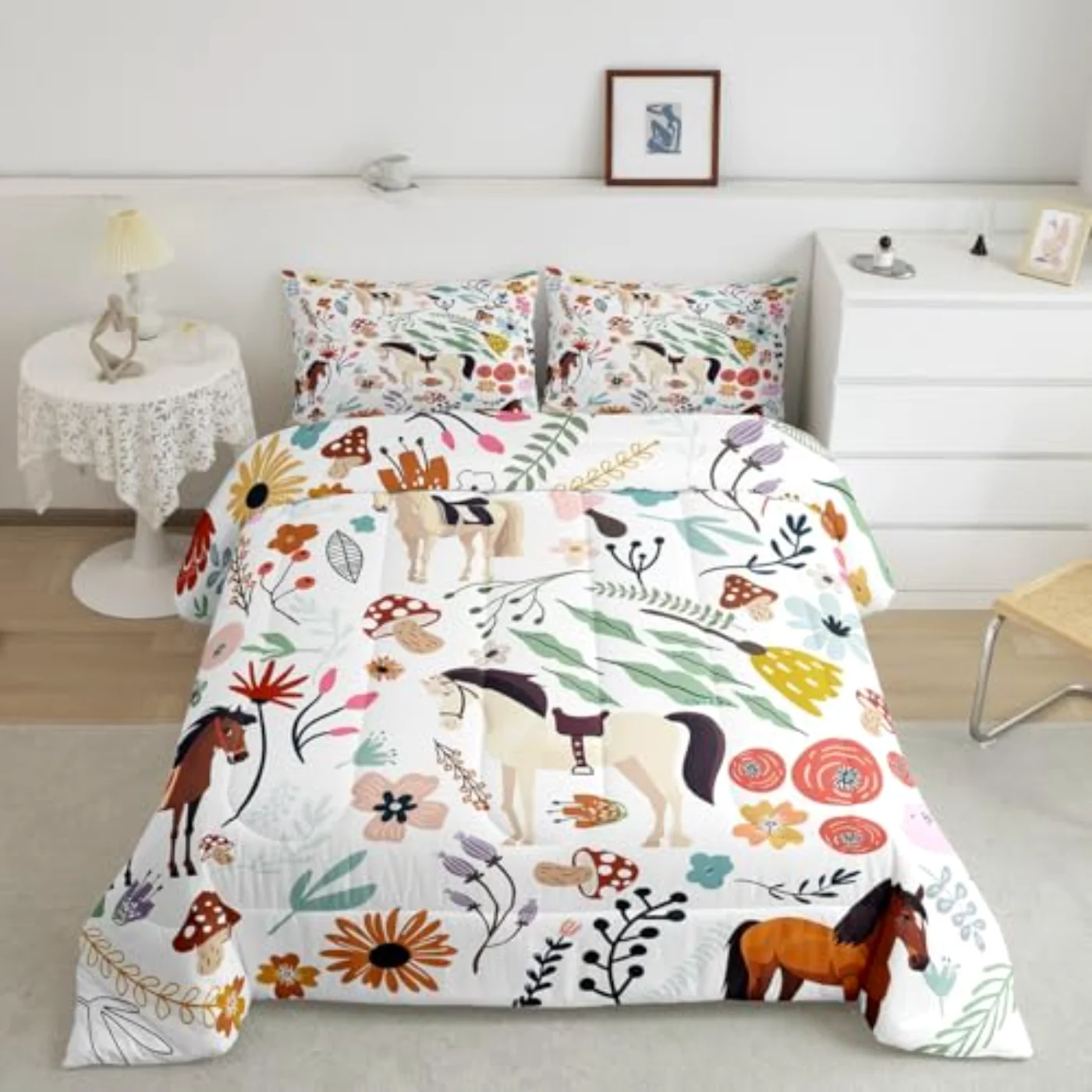 Western Horse Mushroom Floral Boys Comforter Set, Twin