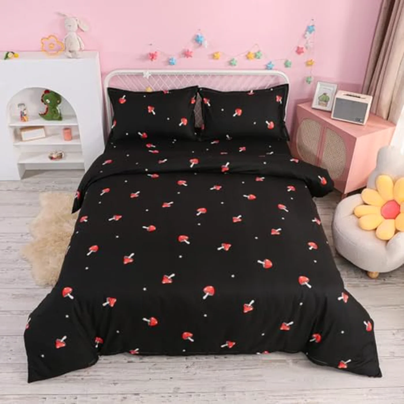 Cute Mushroom Kid Cartoon Kawaii Duvet Cover, Queen