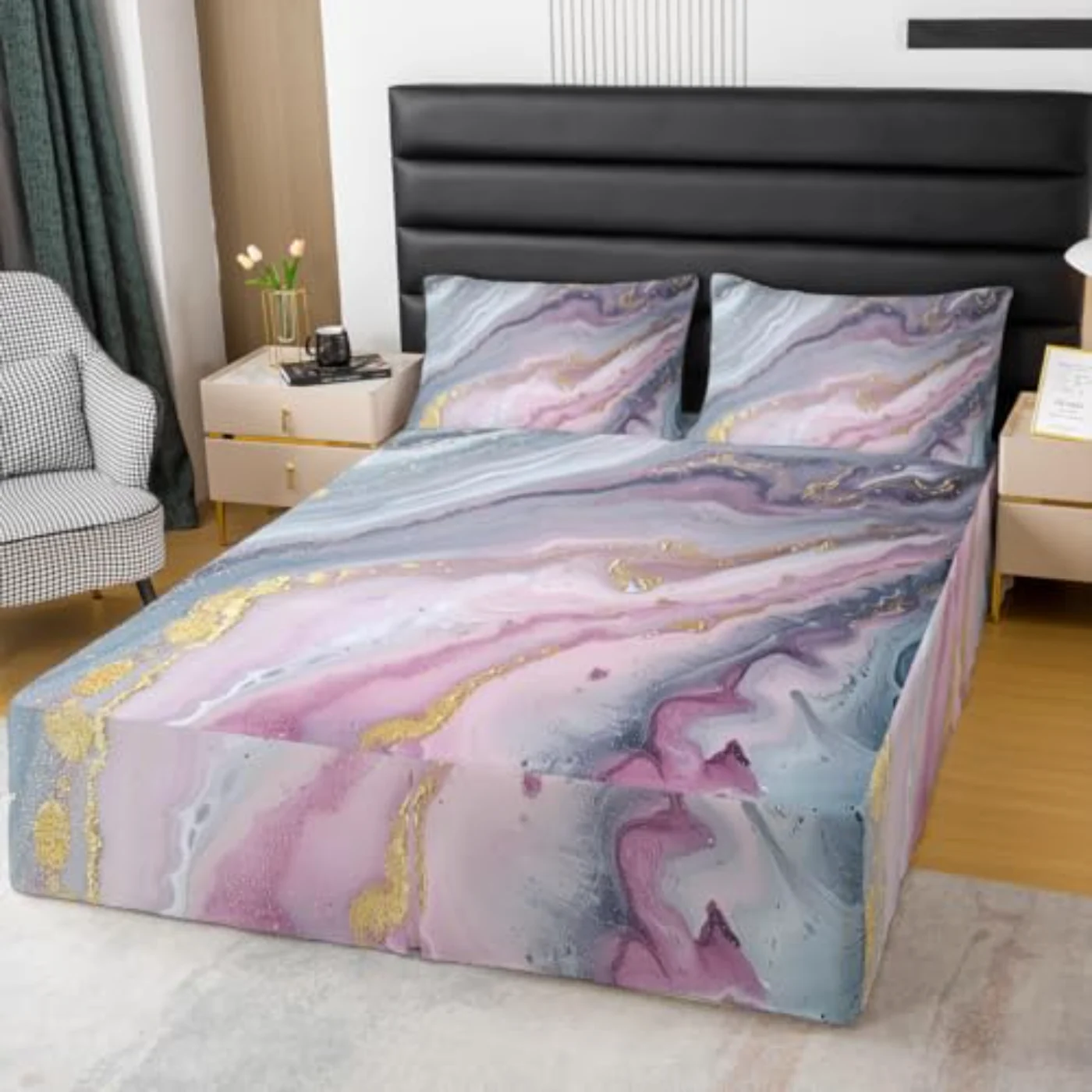 Marble Skirt Marbling Skirts Marble Comforter Set, Twin