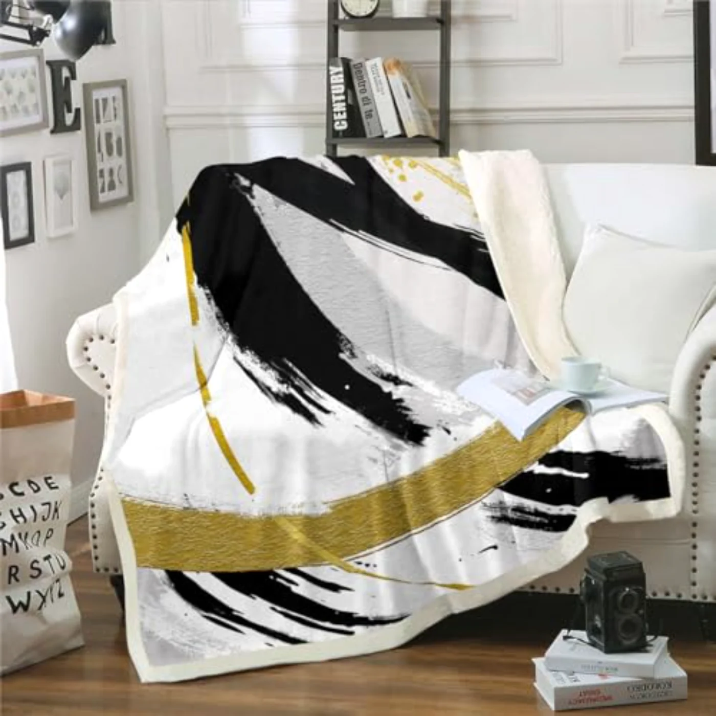 Black Grey Gold Throw Blanket Throw