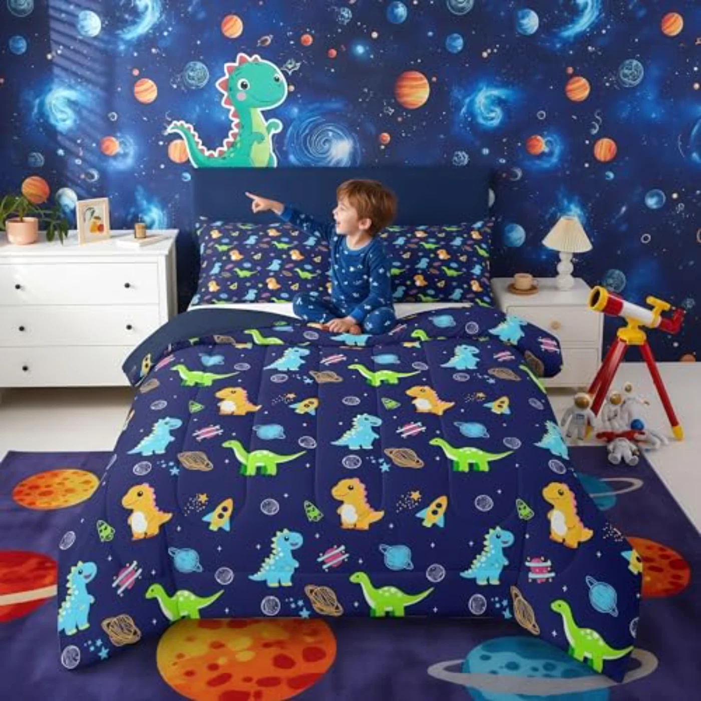 Kids Space Dinosaur Comforter Set, Twin