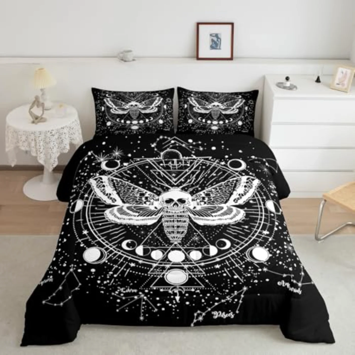 Gothic Boys Boho Moth Down Comforter Set, Twin