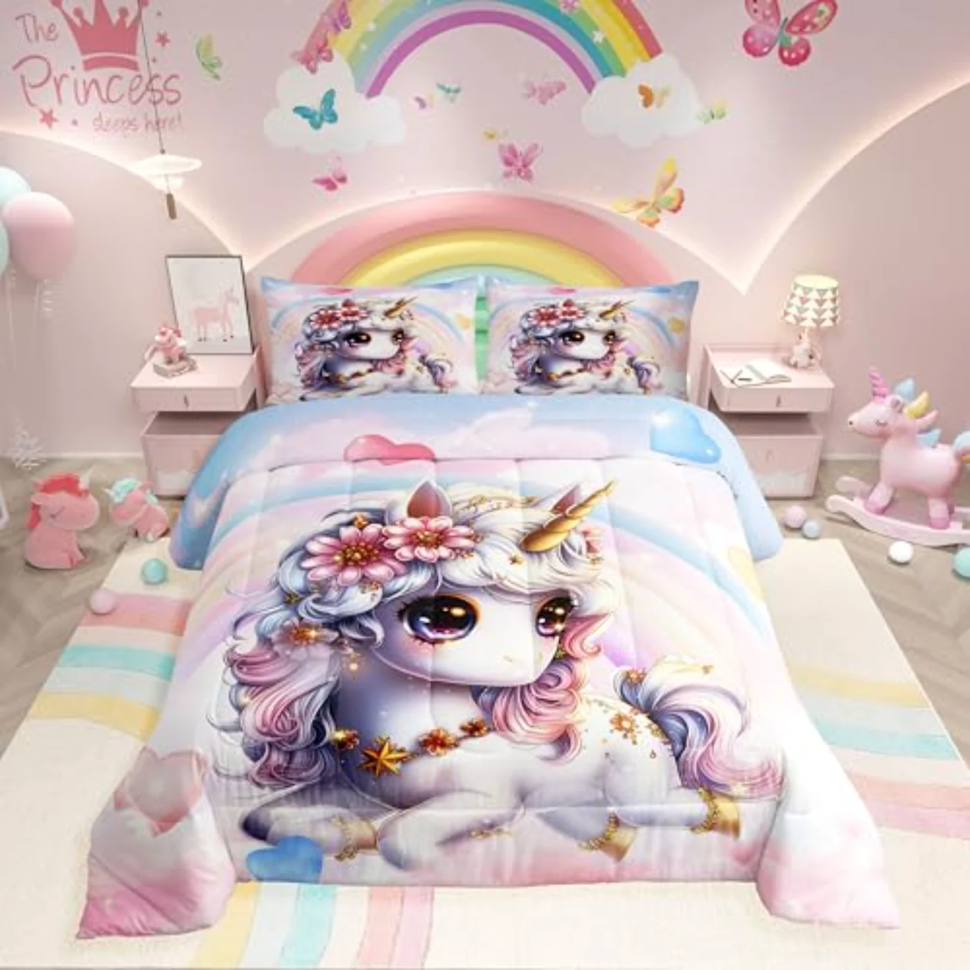 Unicorn - Girls - Cute Comforter Set, Full