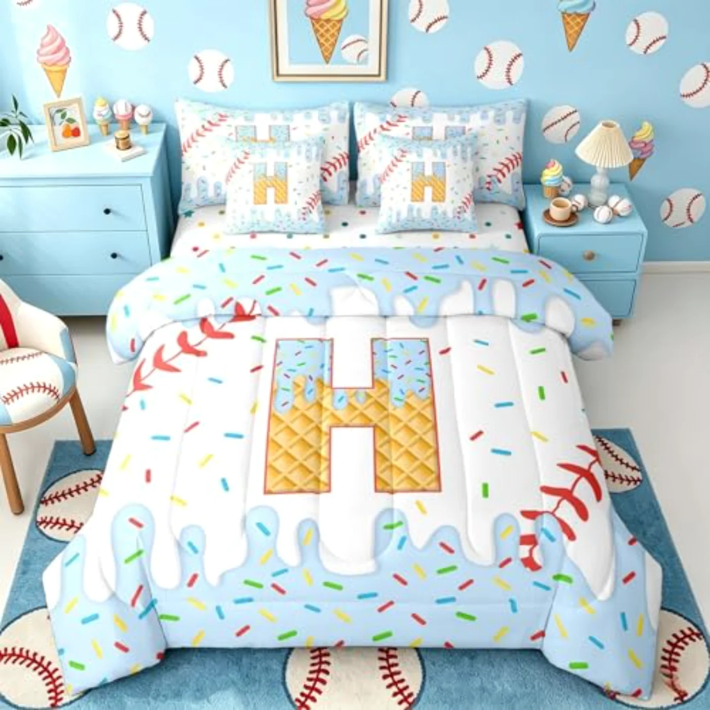 Baseball Ice Cream In Bag Comforter Set, Full