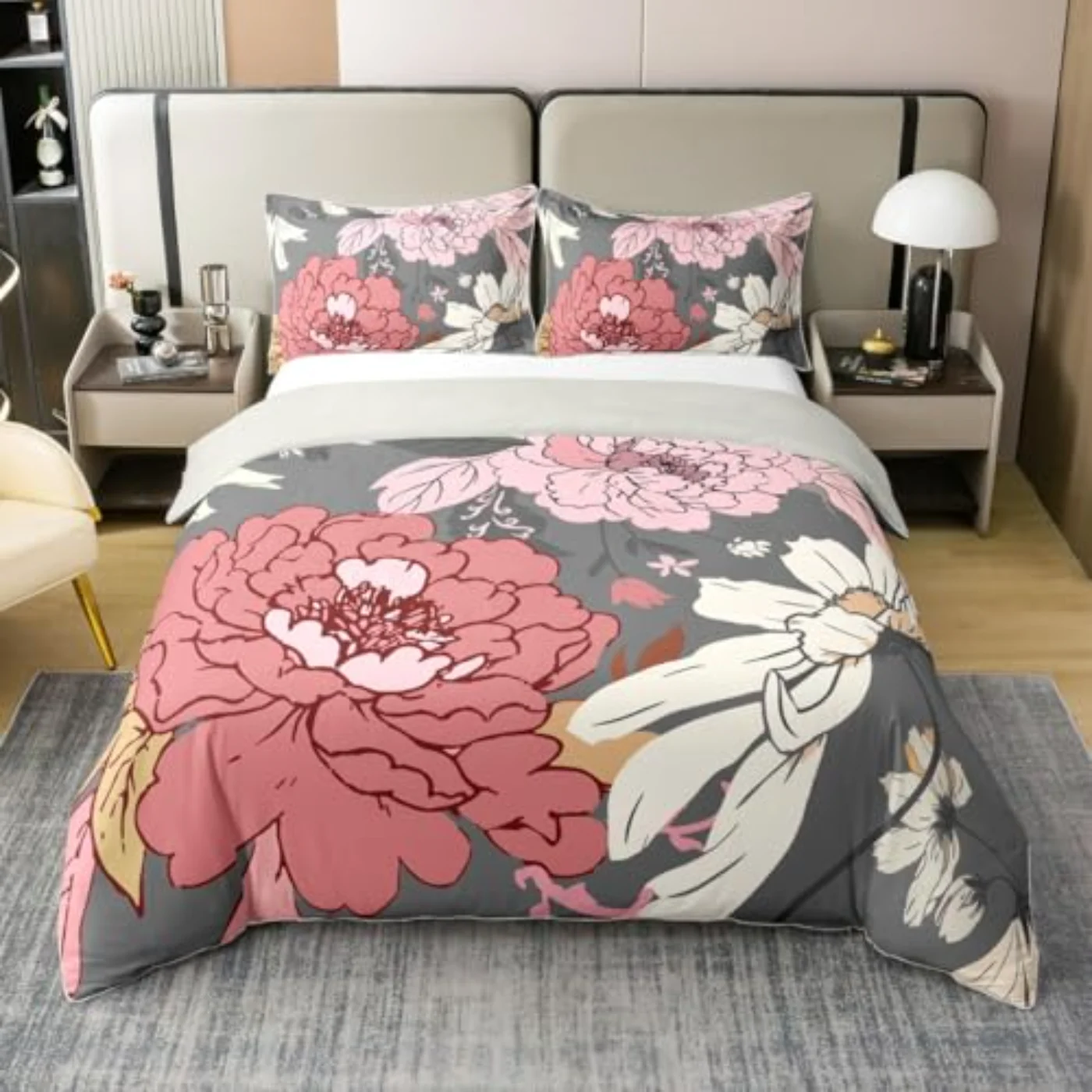 Boho Floral Cotton Chic Vintage Duvet Cover, Queen