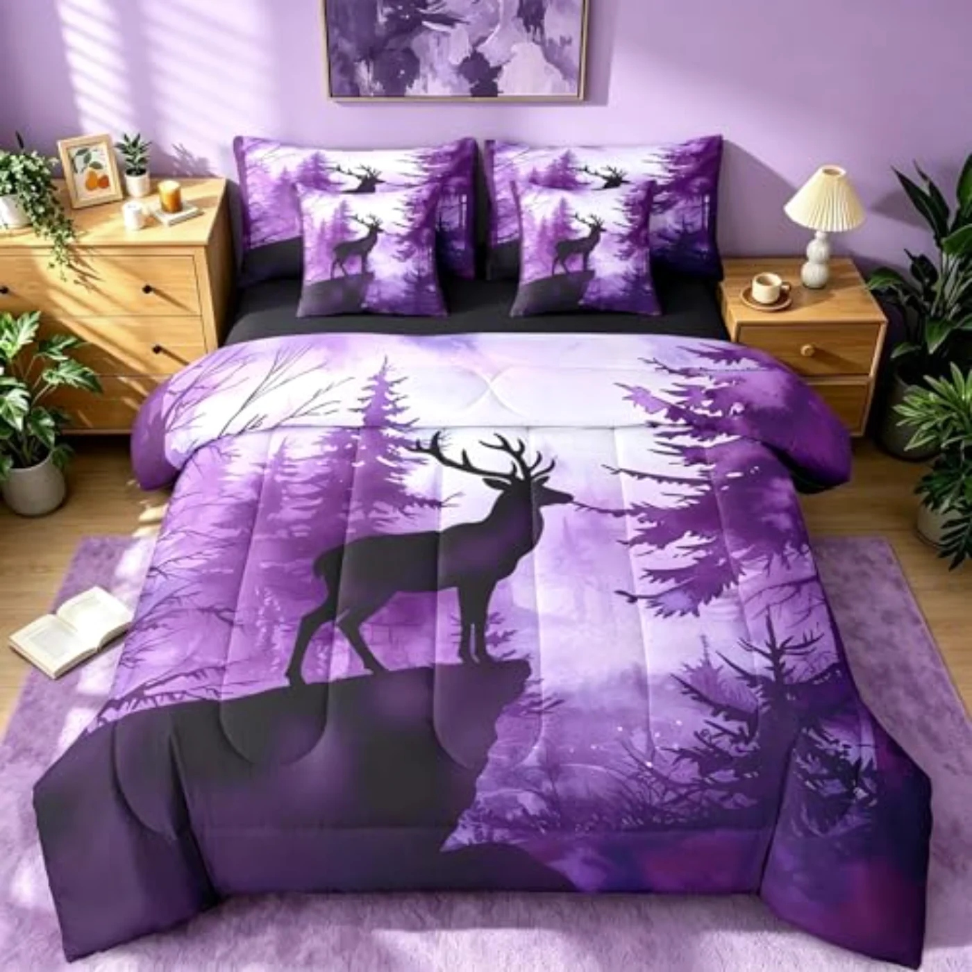 Forest Deer Kids Boys Girls Comforter Set, Twin