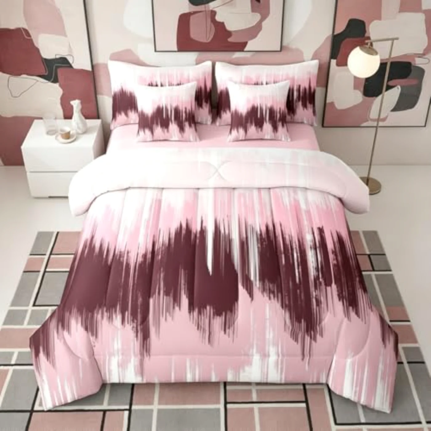 Ombre Pink Burgundy Gradient Adult Comforter Set, Twin