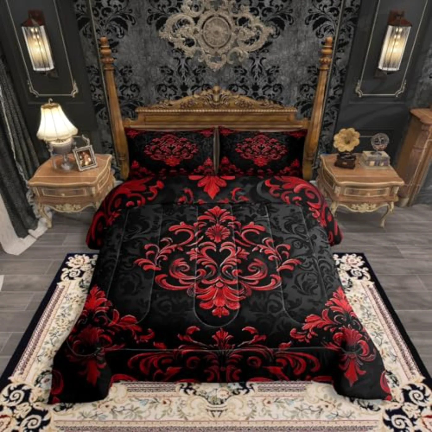 Black Red Gothic Comforter Set, King (485V)