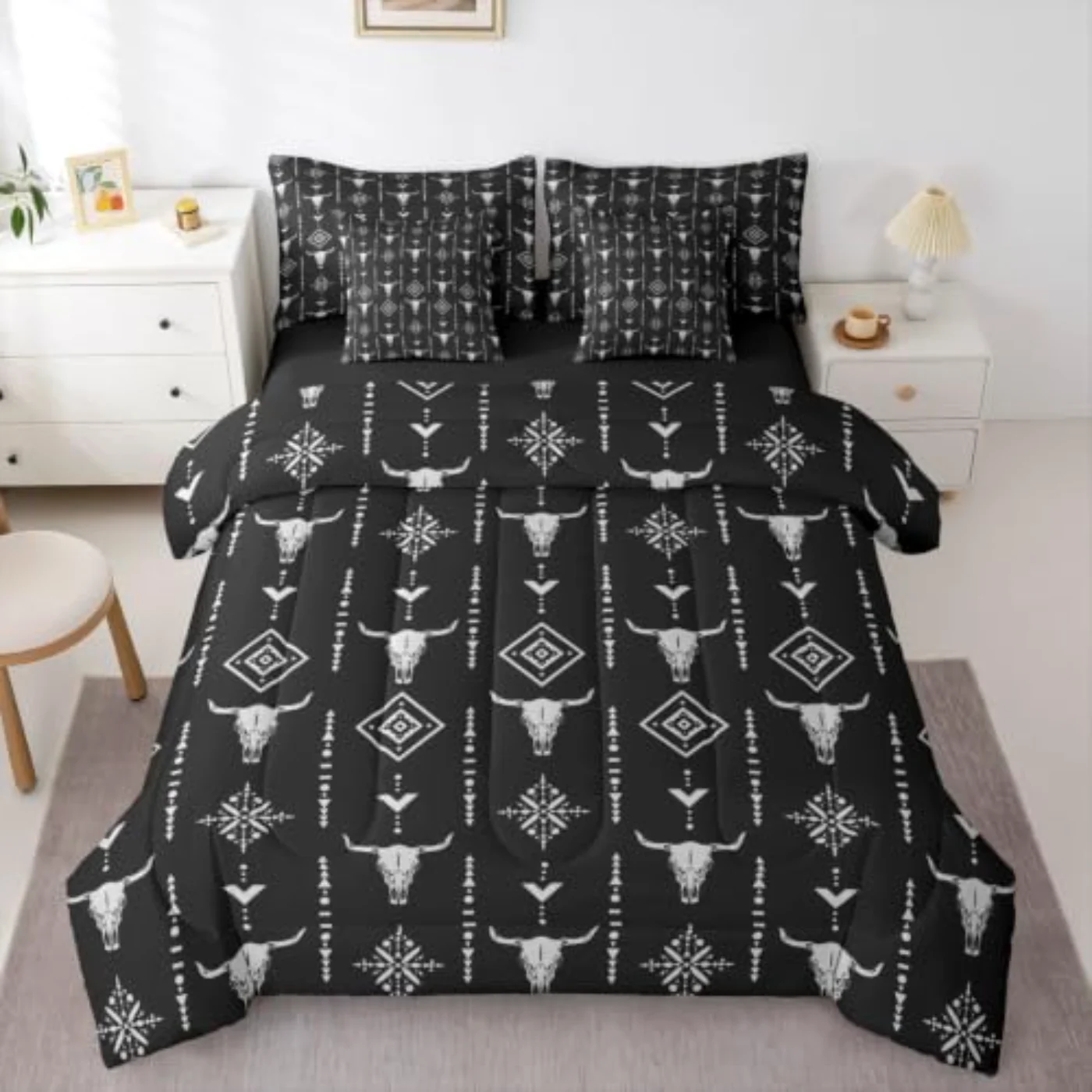 Bull Skull Western In Bag Comforter Set, Queen