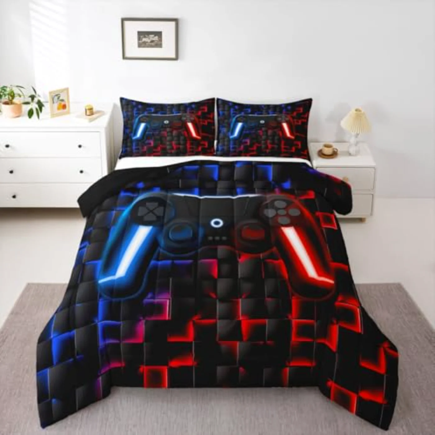 Kids Gaming Boys Geometric Gamer Comforter Set, Full