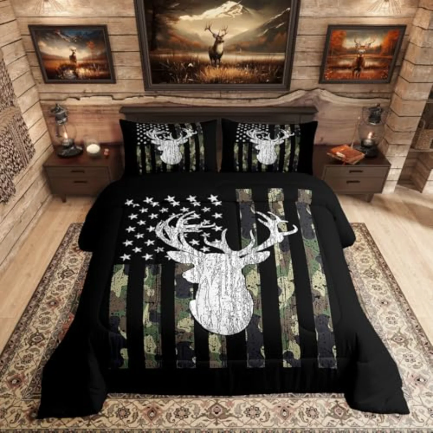 Deer Camo Antlers Hunting Camo Comforter Set, Queen