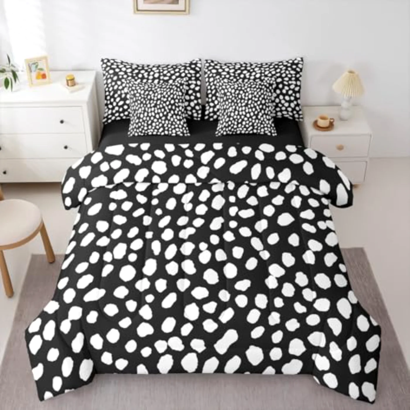 Black White Polka Dot - Comforter Set, Full