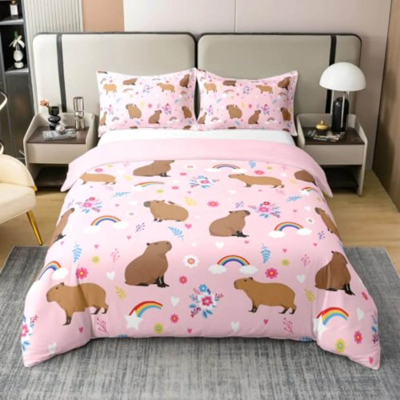 Brown Capybara Kids Cotton Kawaii Duvet Cover, Queen