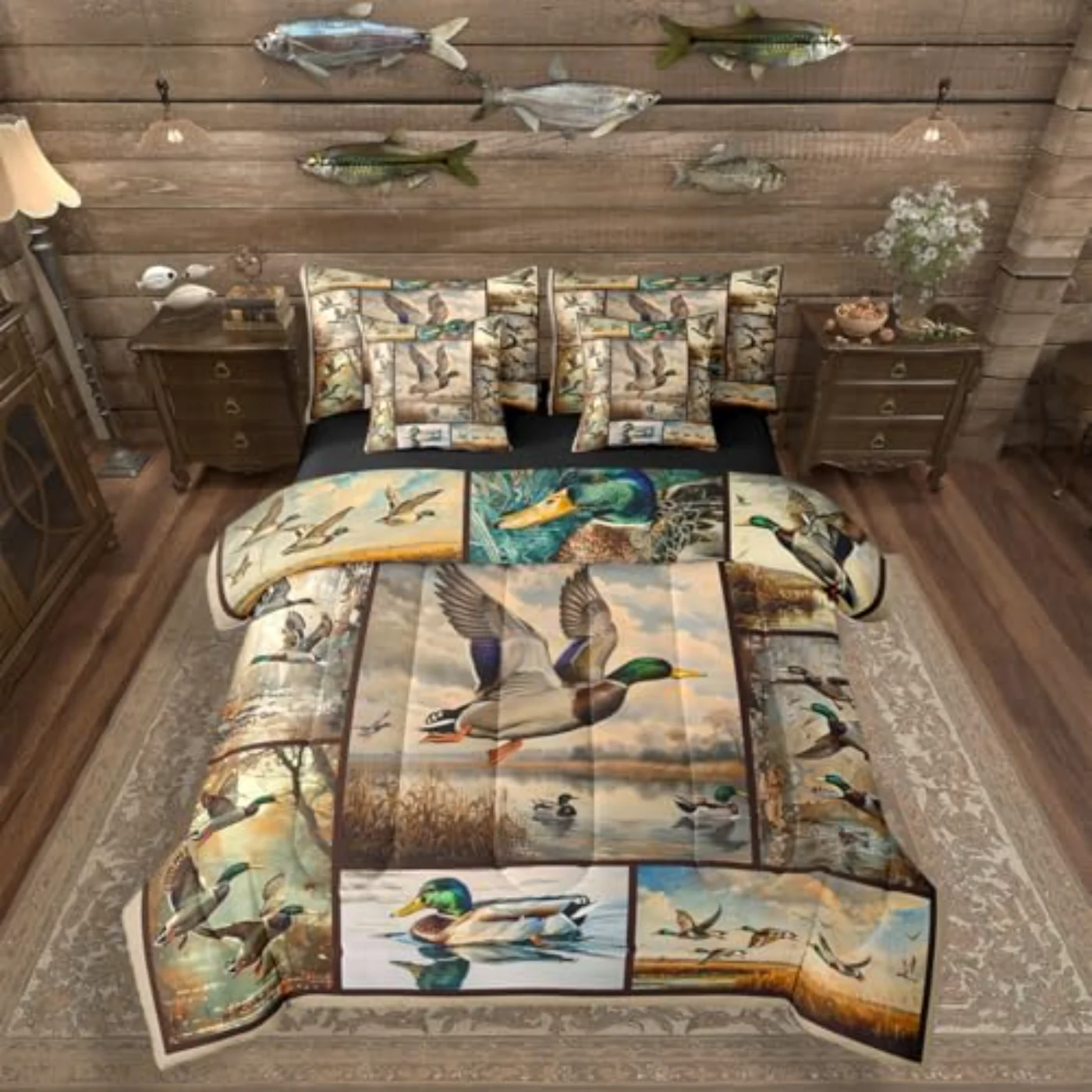 Mallard Duck Country Cabin Woodland Quilt, King