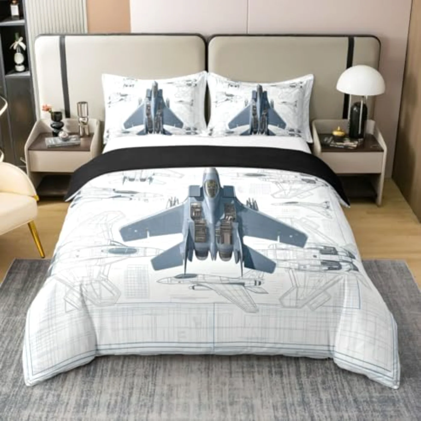 Fighter Aircraft Cotton Military Jet Duvet Cover, Full