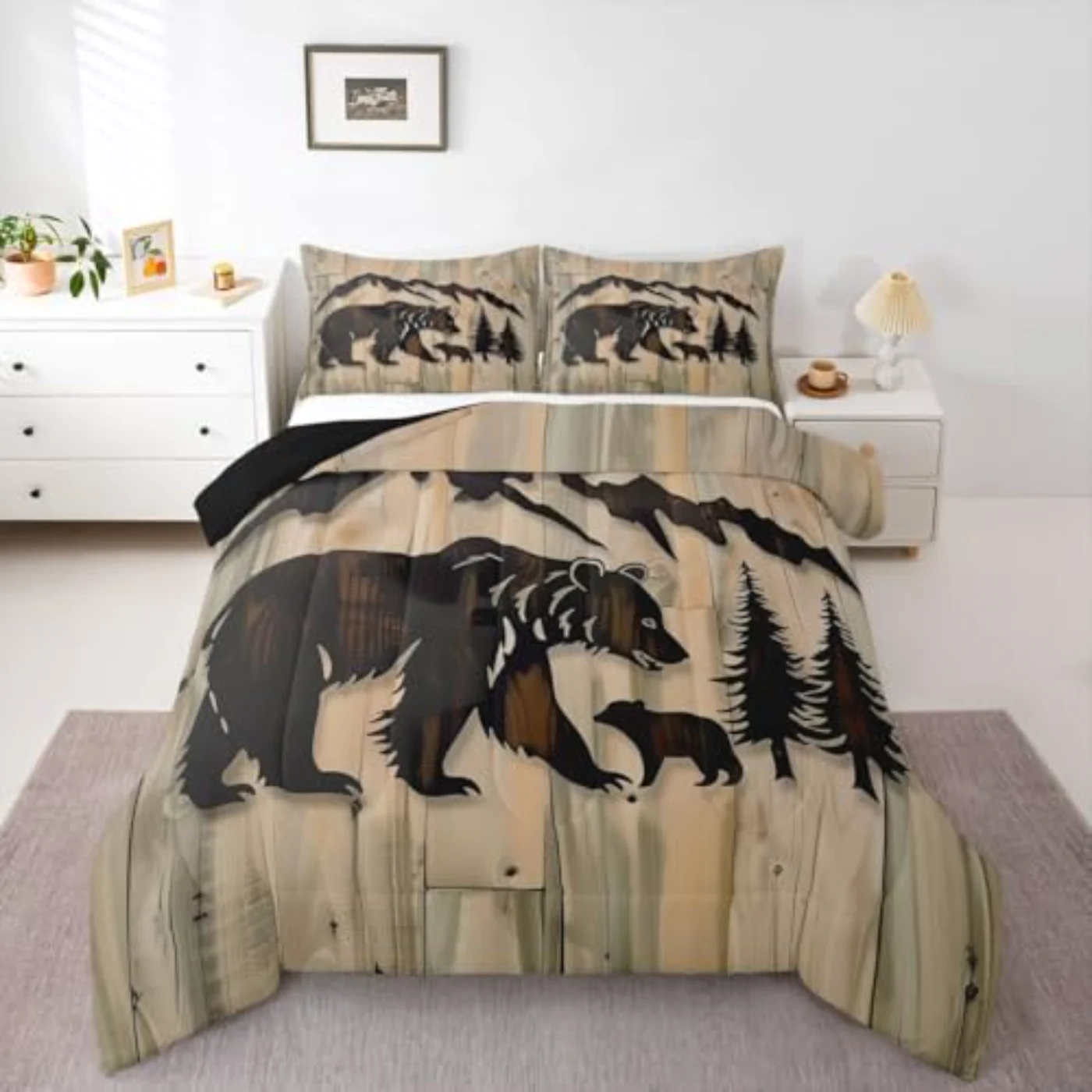 Rustic Cabin Bear Comforter Set, Brown & (7NVY)