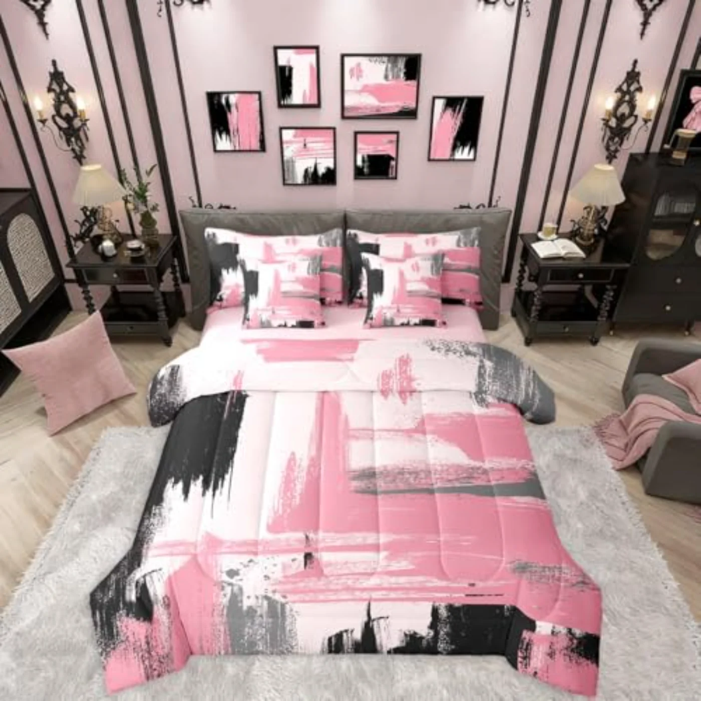Pink Black Abstract Black Pink Comforter (6YTP)