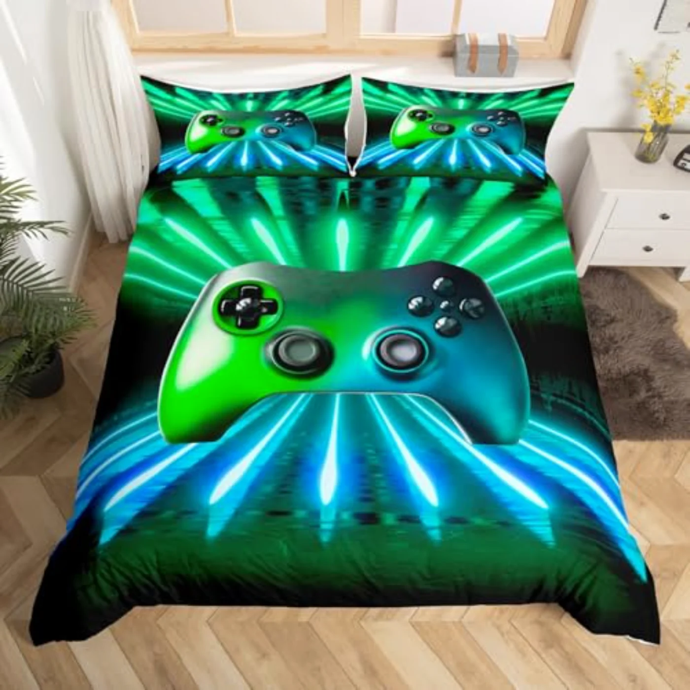 Green Blue Gamepad Duvet Cover, Full