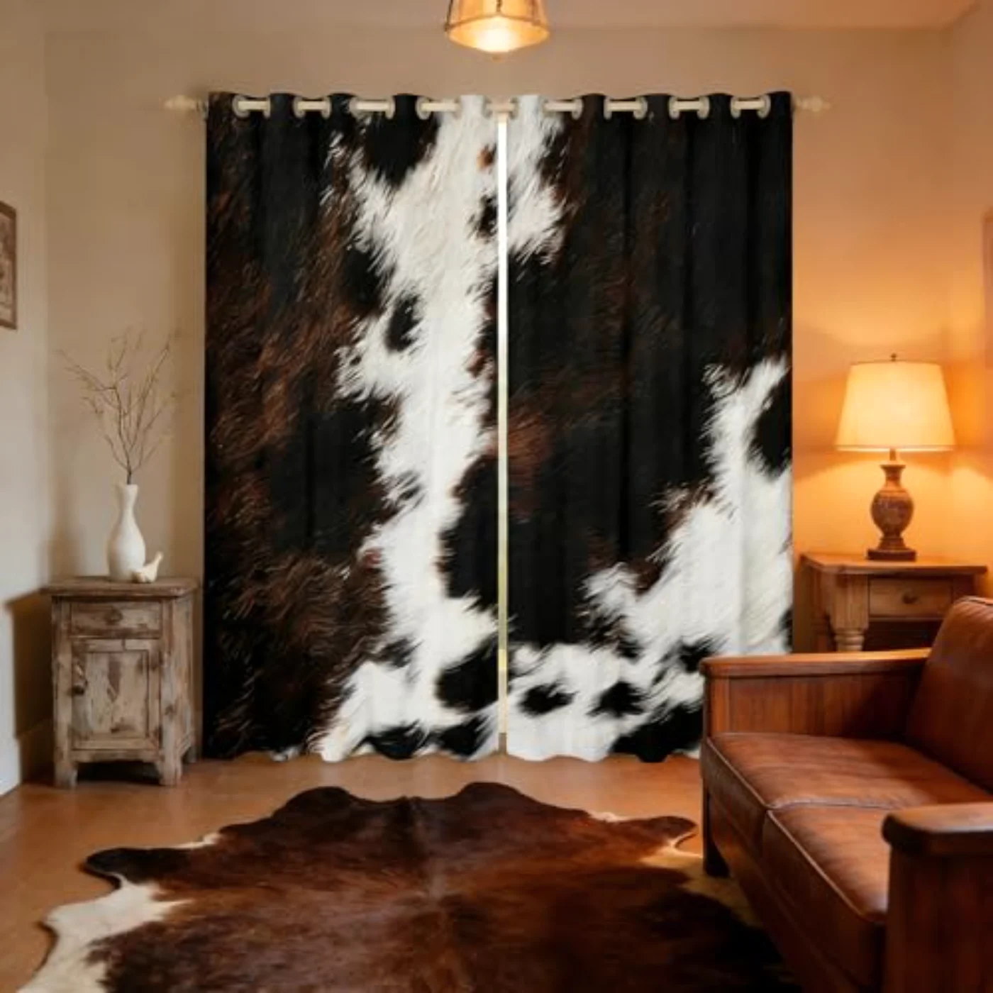 Brown Cowhide Window Curtains Western Curtains