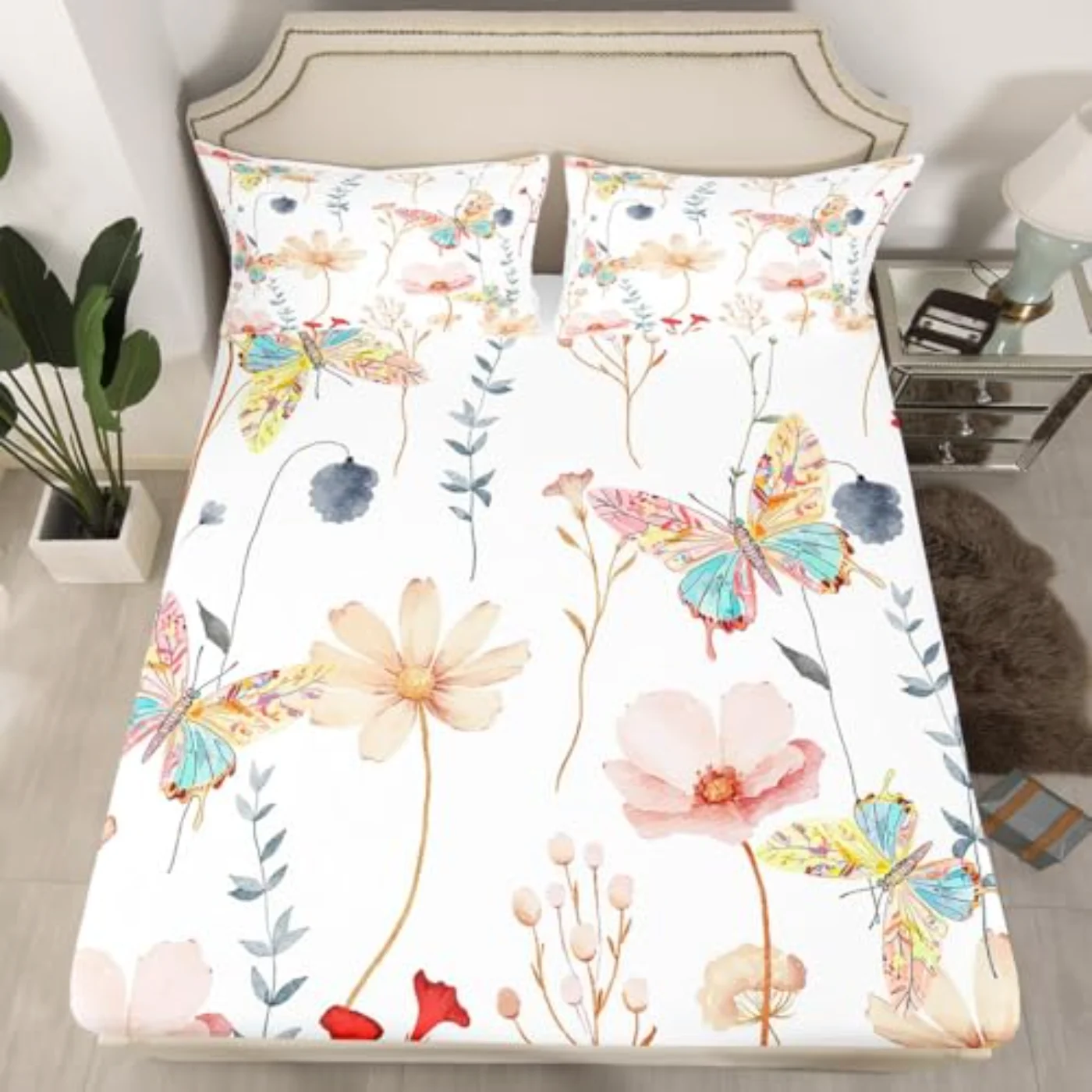 Watercolor Floral Butterfly Sheet Set, Full