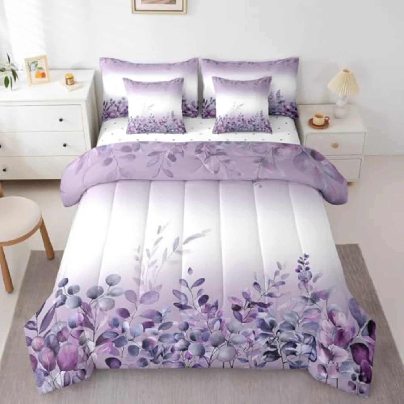 Purple Eucalyptus Rustic Farmhouse Sheets Comforter Set, Twin