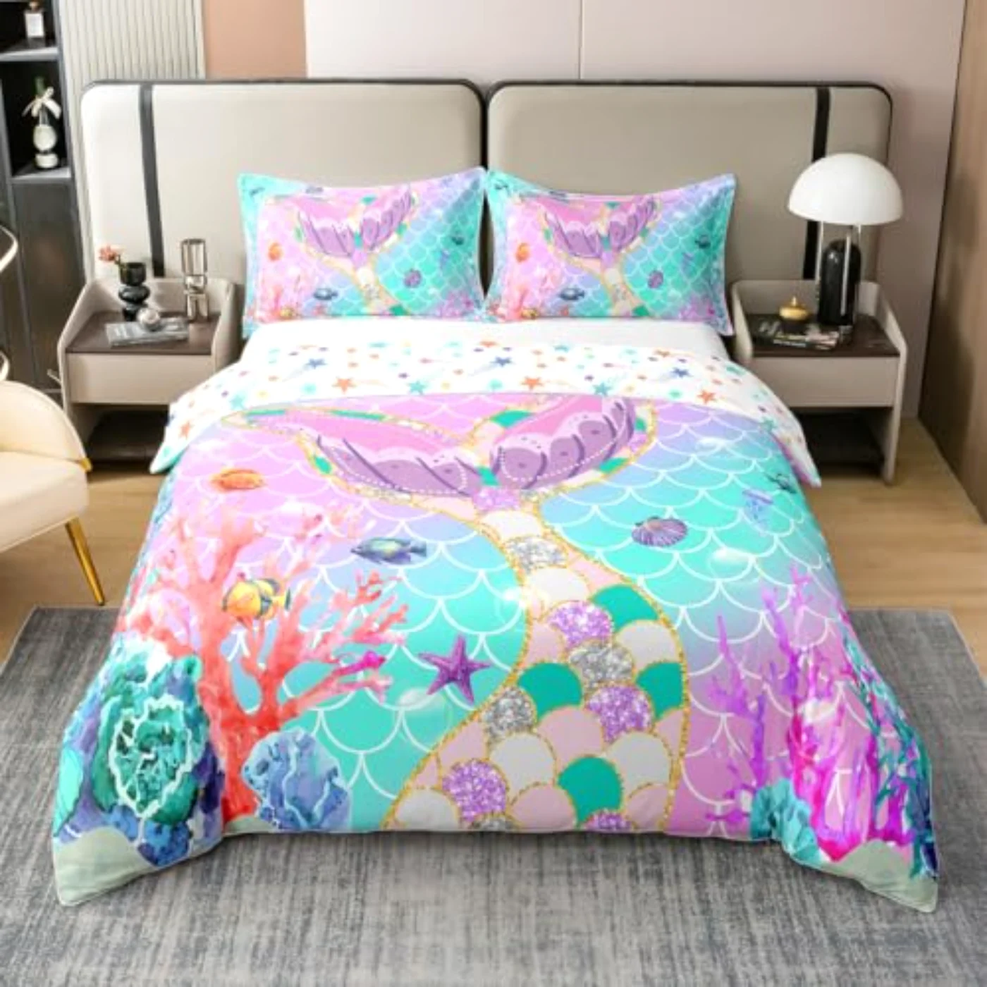 Organic Cotton Mermaid Tail Duvet Cover, Twin