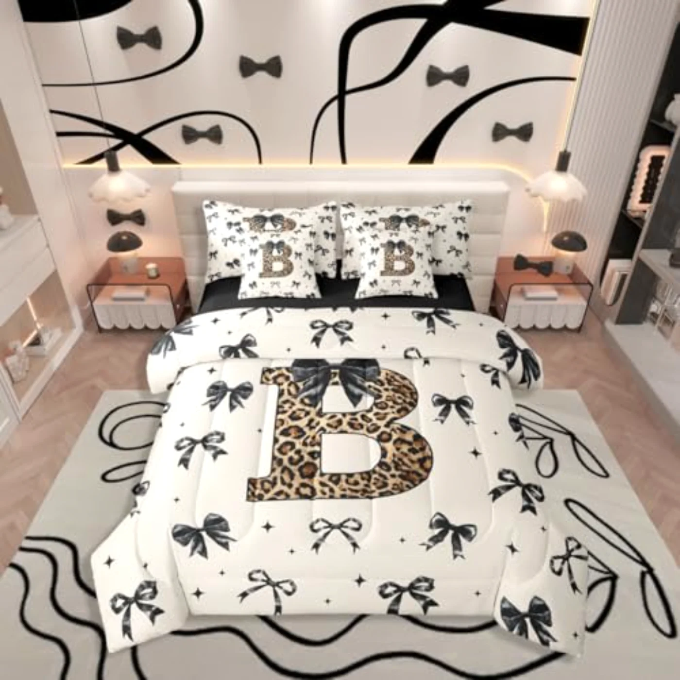 Leopard Initial Letter B Comforter Set, Twin