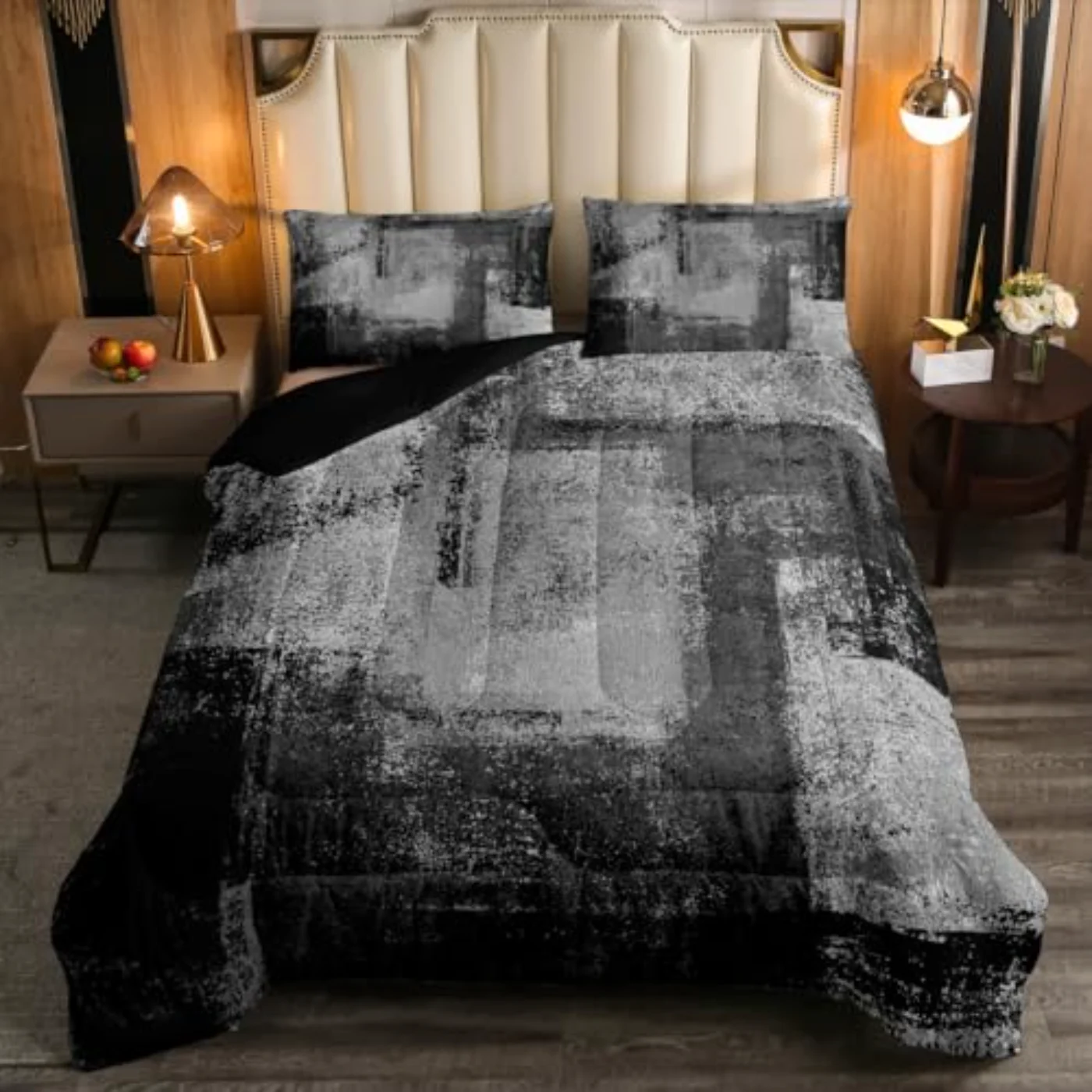 Black White Grey Grunge Watercolor Quilt, Full