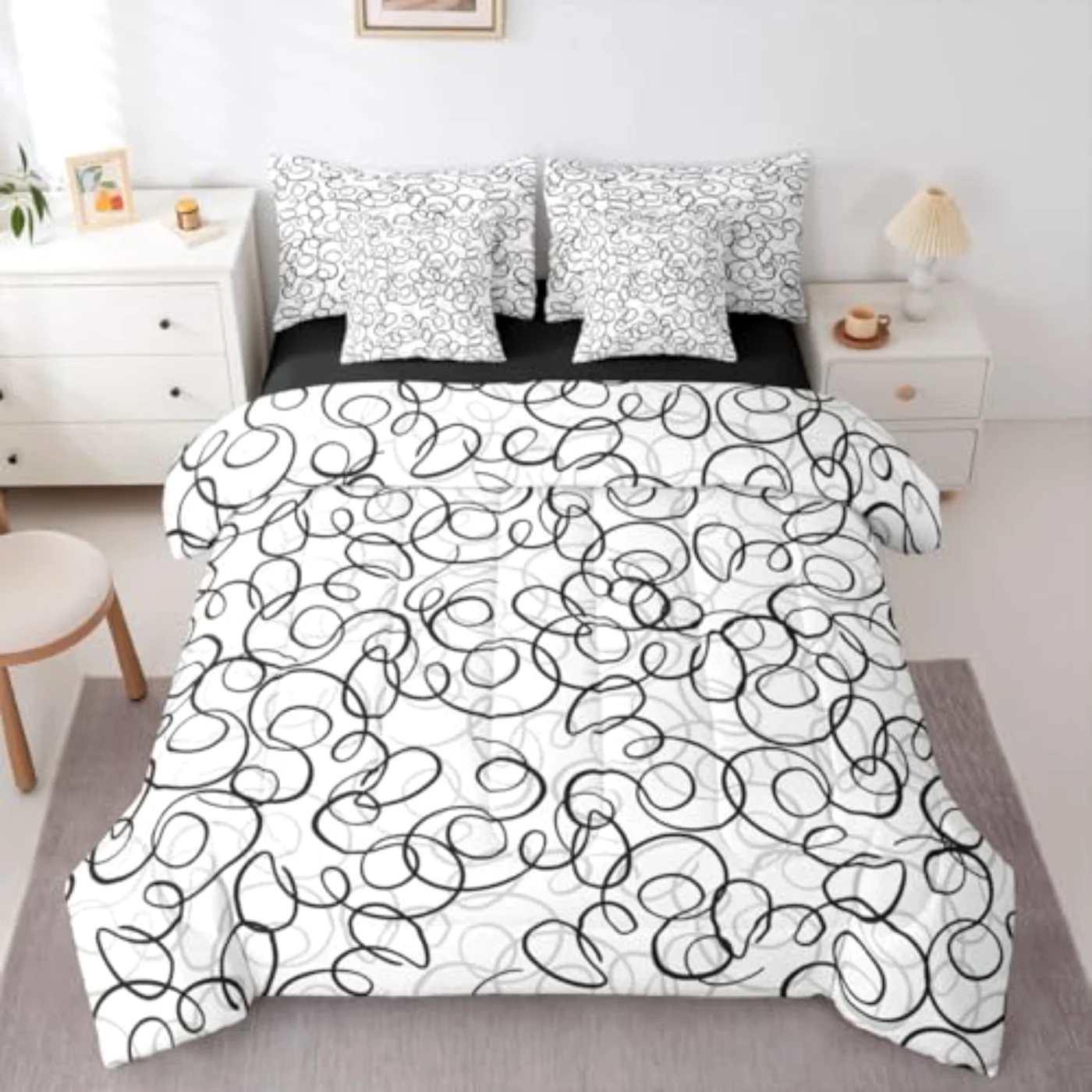 Geometric In Bag Black Gray Comforter Set, Twin