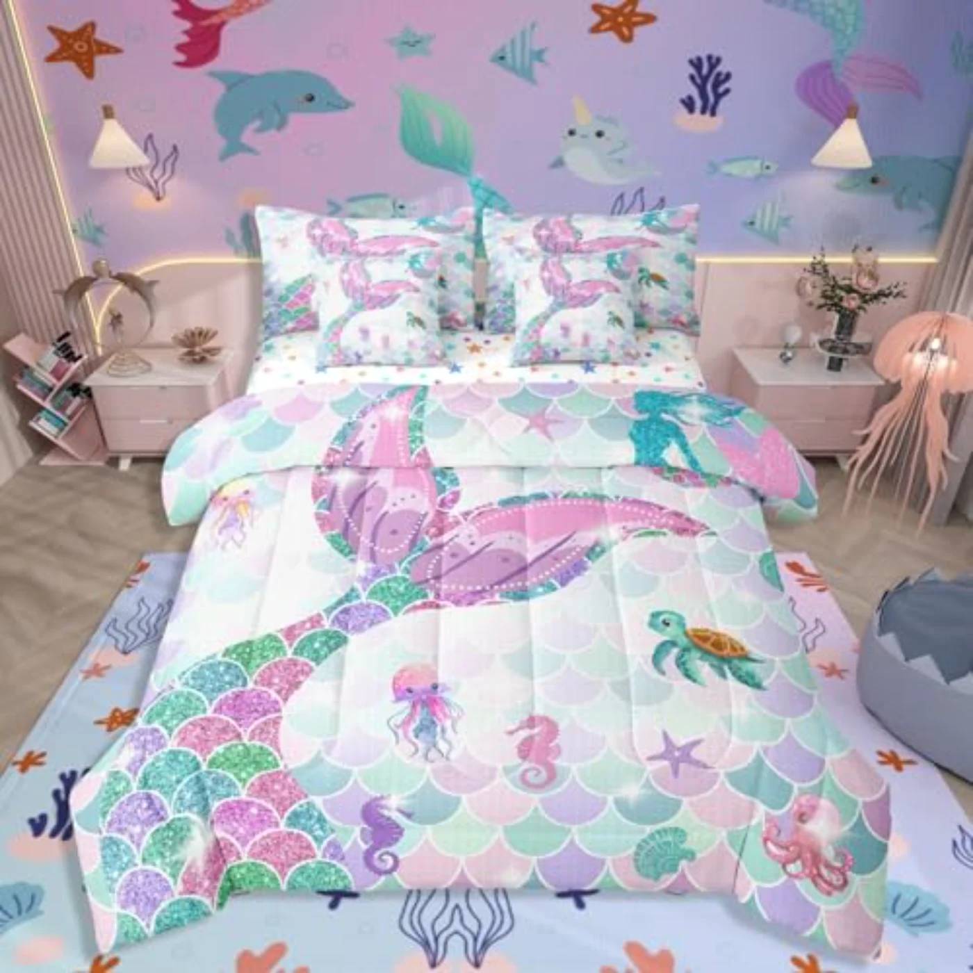 Ocean Mermaid Sheets Comforter Set, Twin