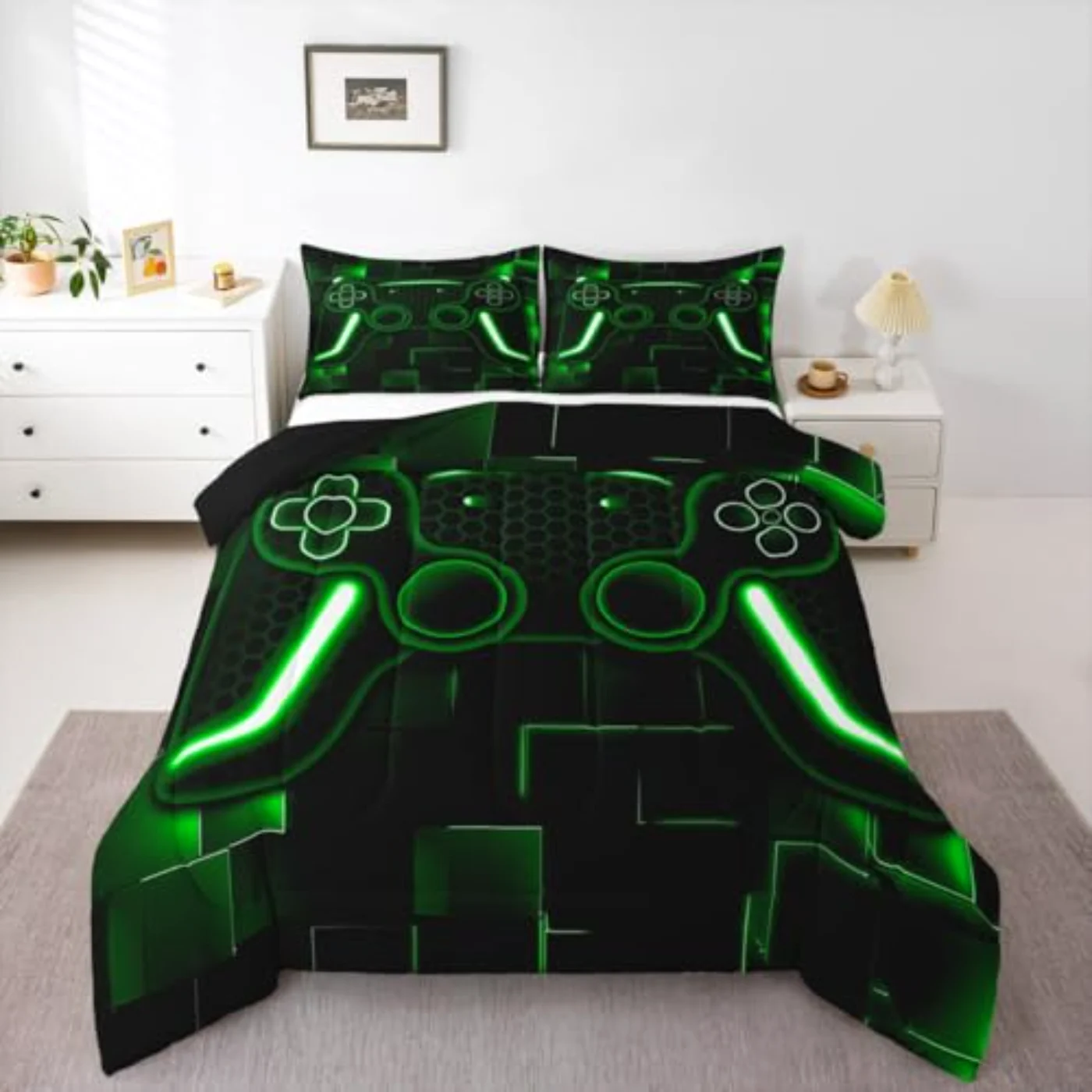 Gaming Boys Green Gamer Kids Comforter Set, Full