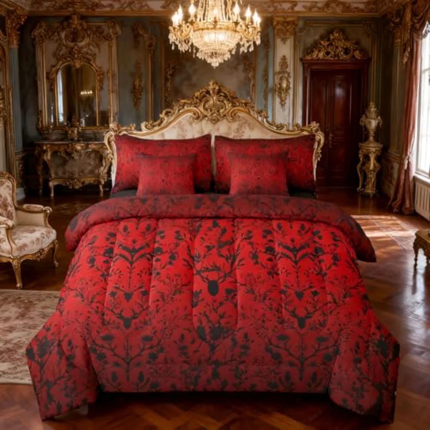 Black Damask - Victorian Antique Comforter Set, Queen