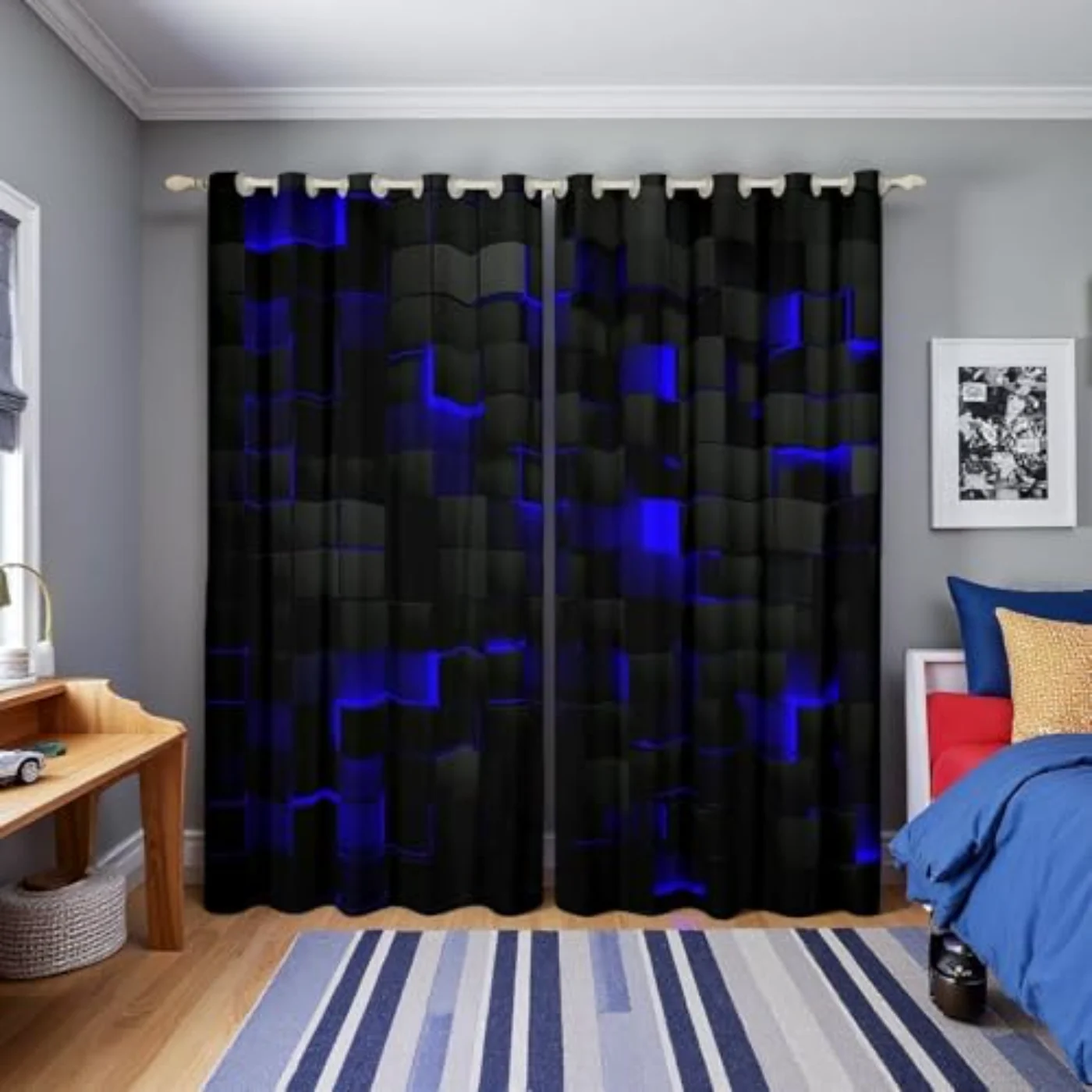 Geometric Blackout Curtains Wx63 L, Black (W5HB)