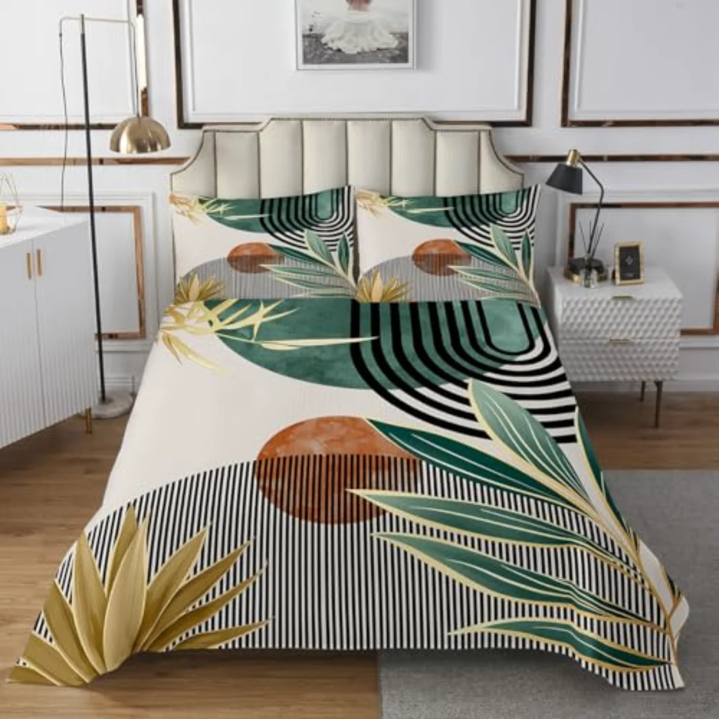Boho Mid Century Modern Abstract Quilt, Queen