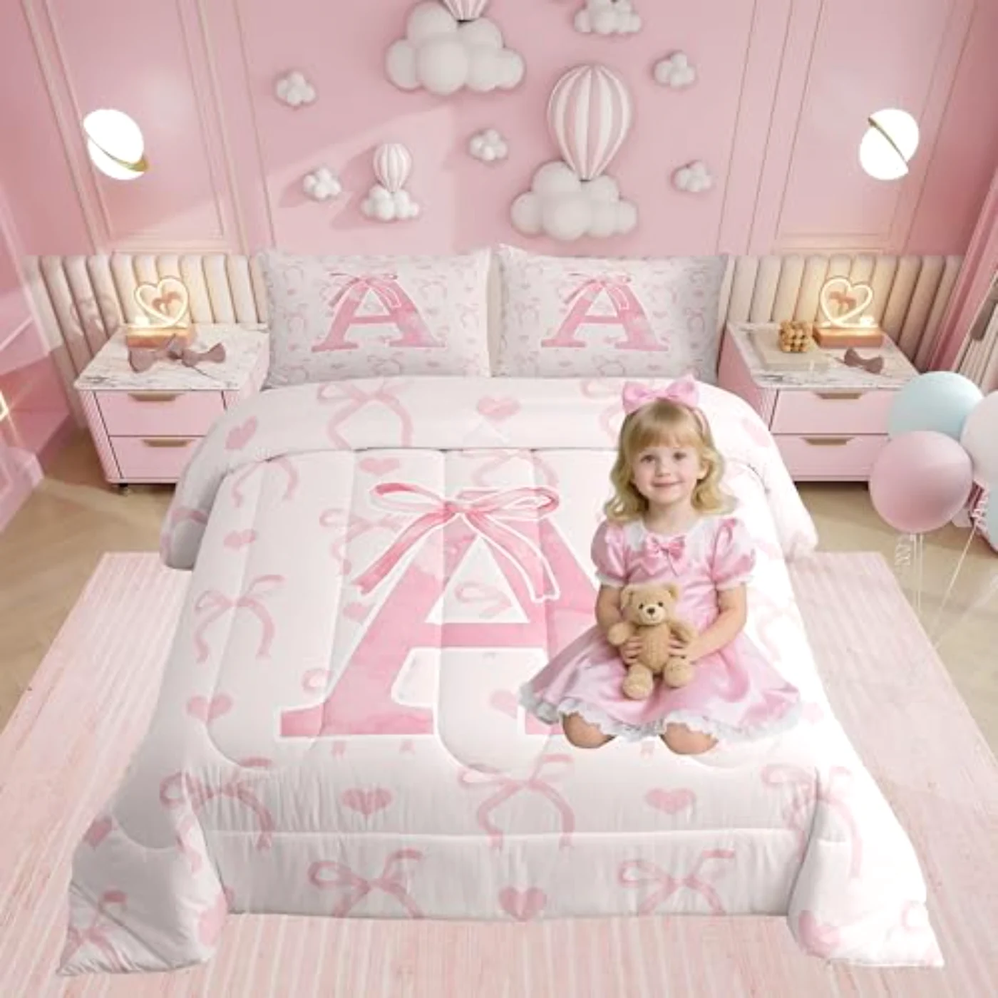 Initial Letter Women Teen Girls Comforter Set, Twin