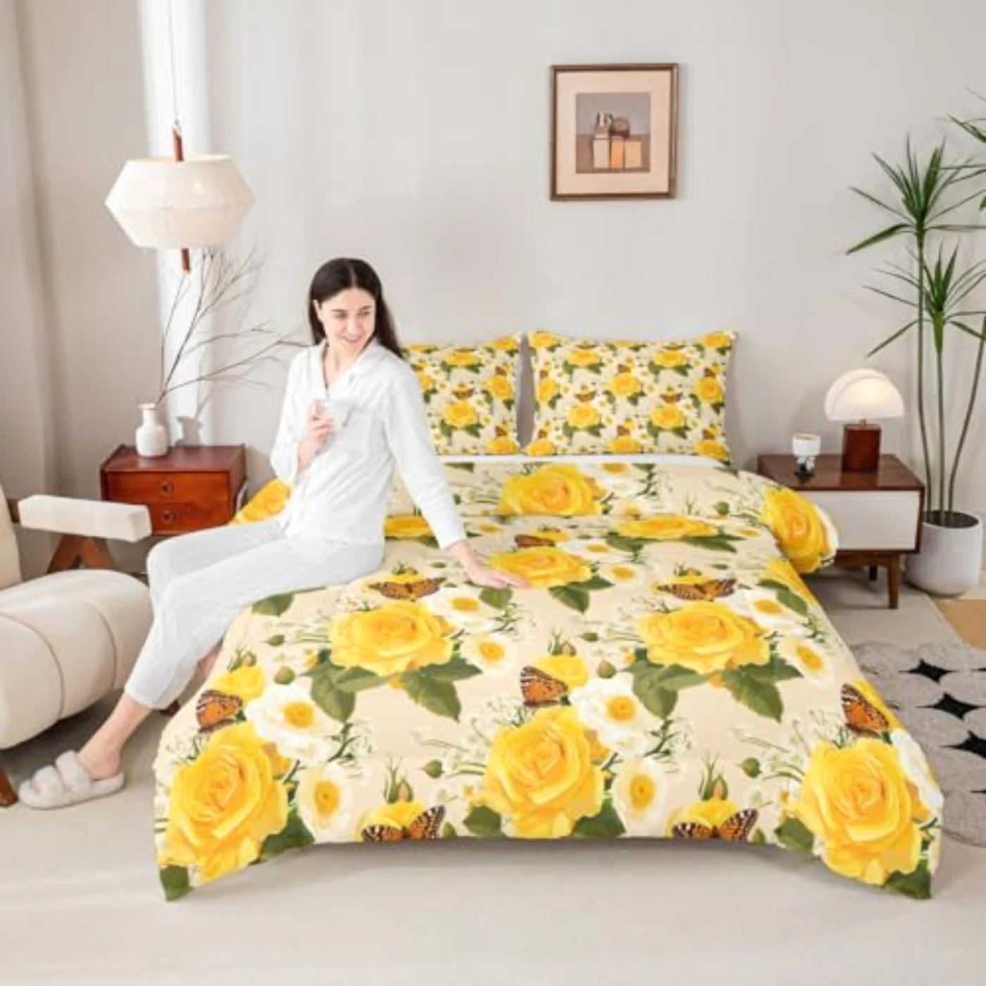 Yellow Rose Chic Flower Floral Quilt, Full
