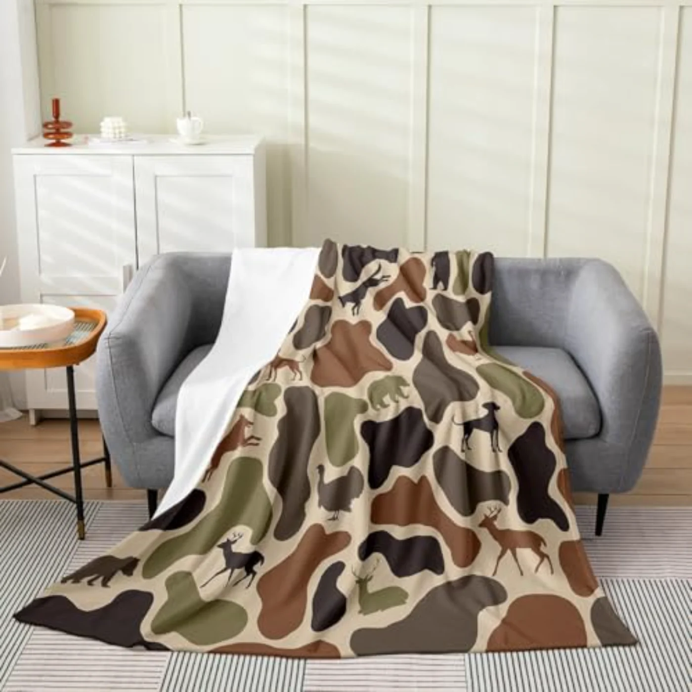 Deer Bear Flannel Blanket X80 Throw, Twin