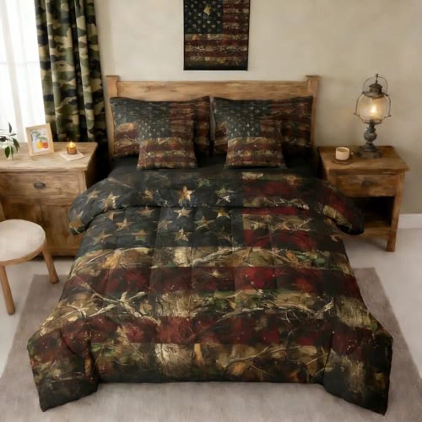 American Flag In Bag Rustic Comforter Set, Twin