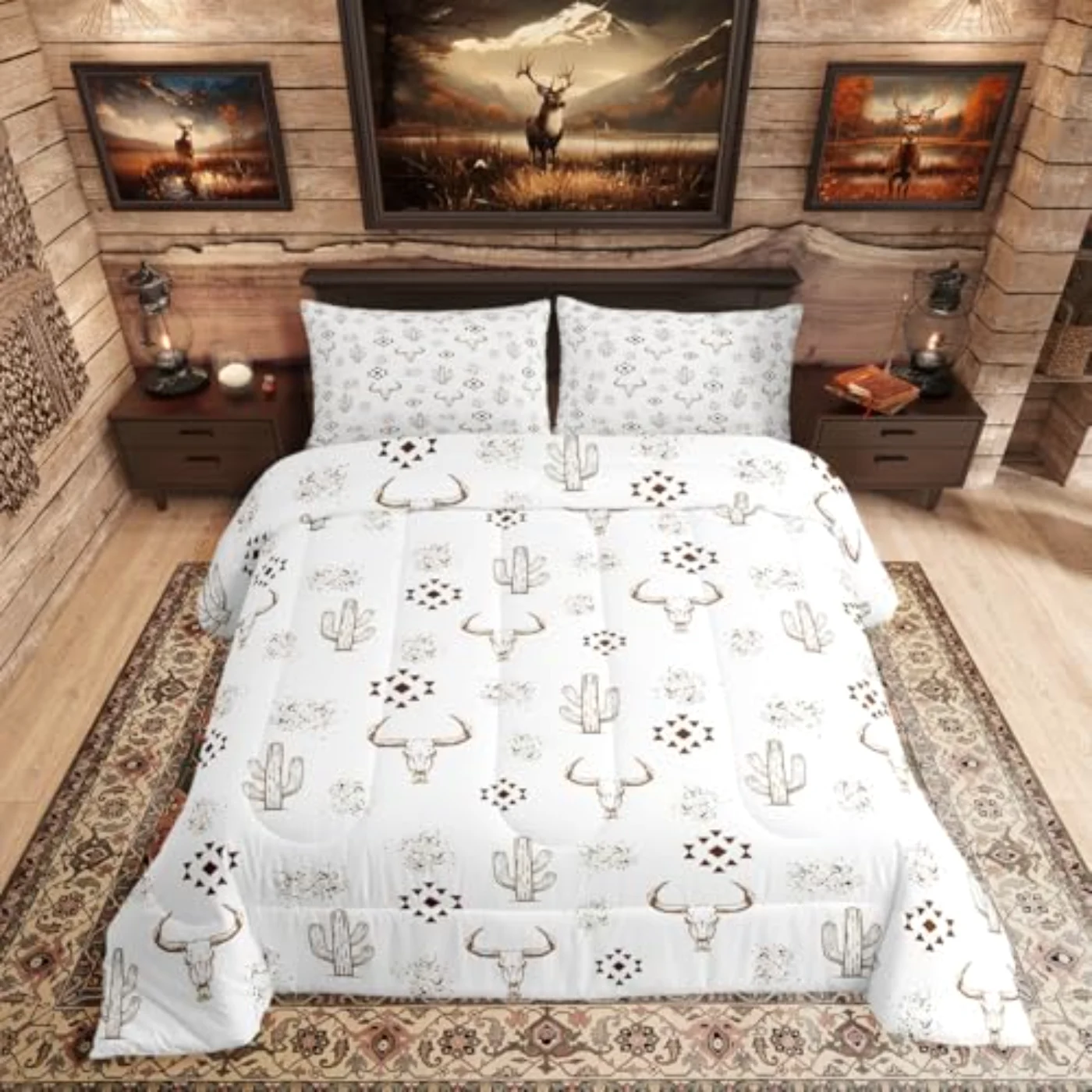 Boho Western Bull Skull Teens Comforter Set, Queen