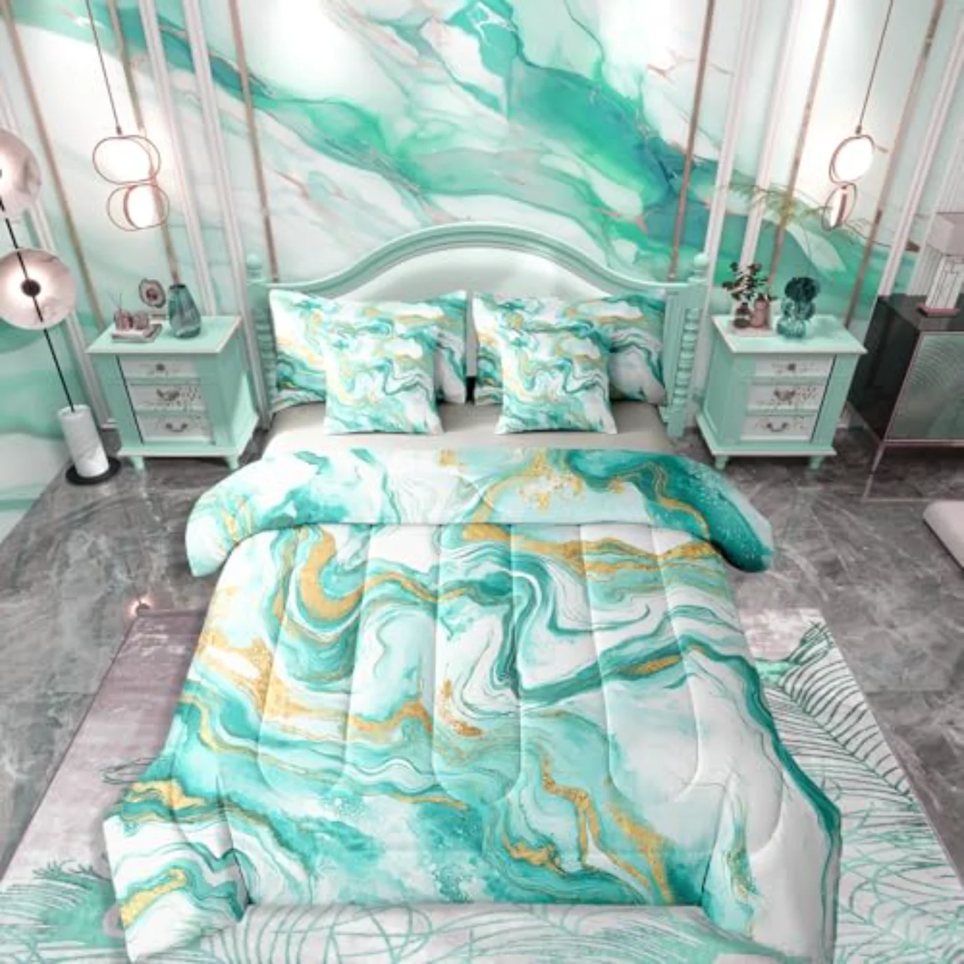 Marble Vein Sheets Comforter Set, Queen