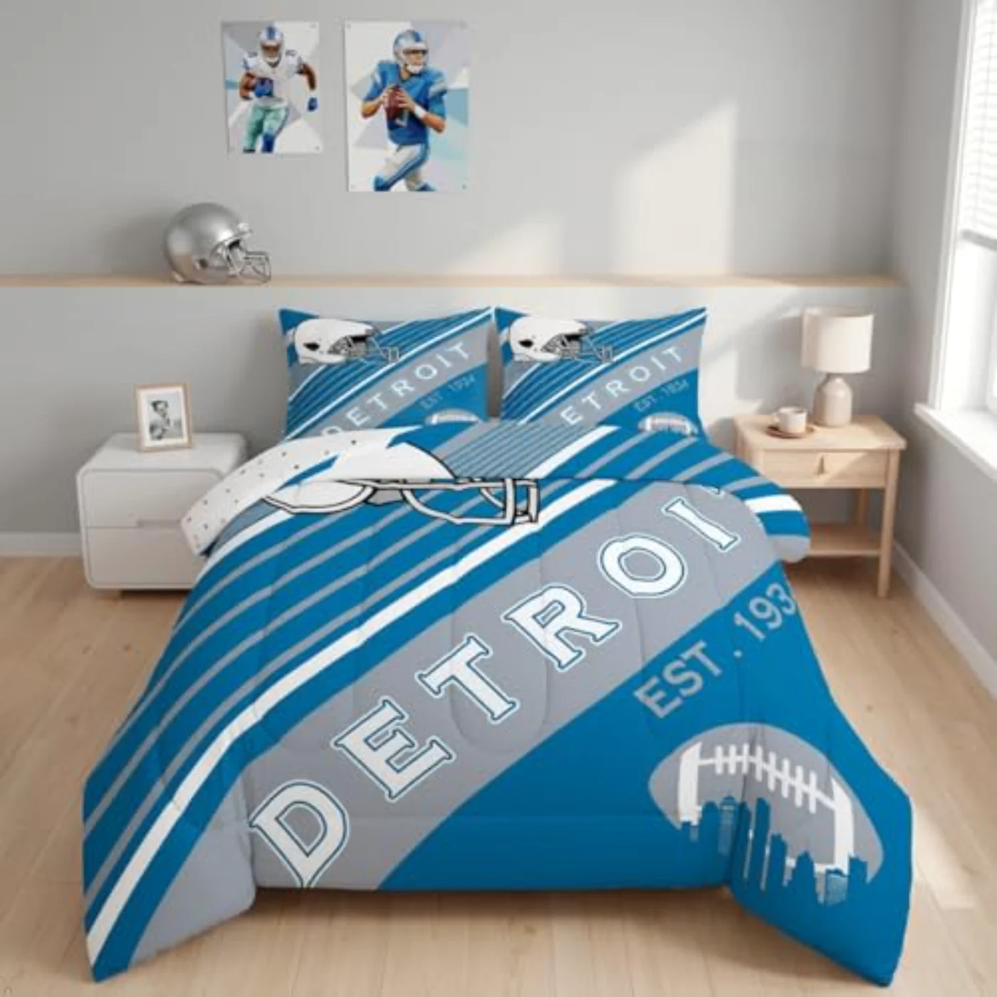Sports Football White Sky Blue Comforter Set, King