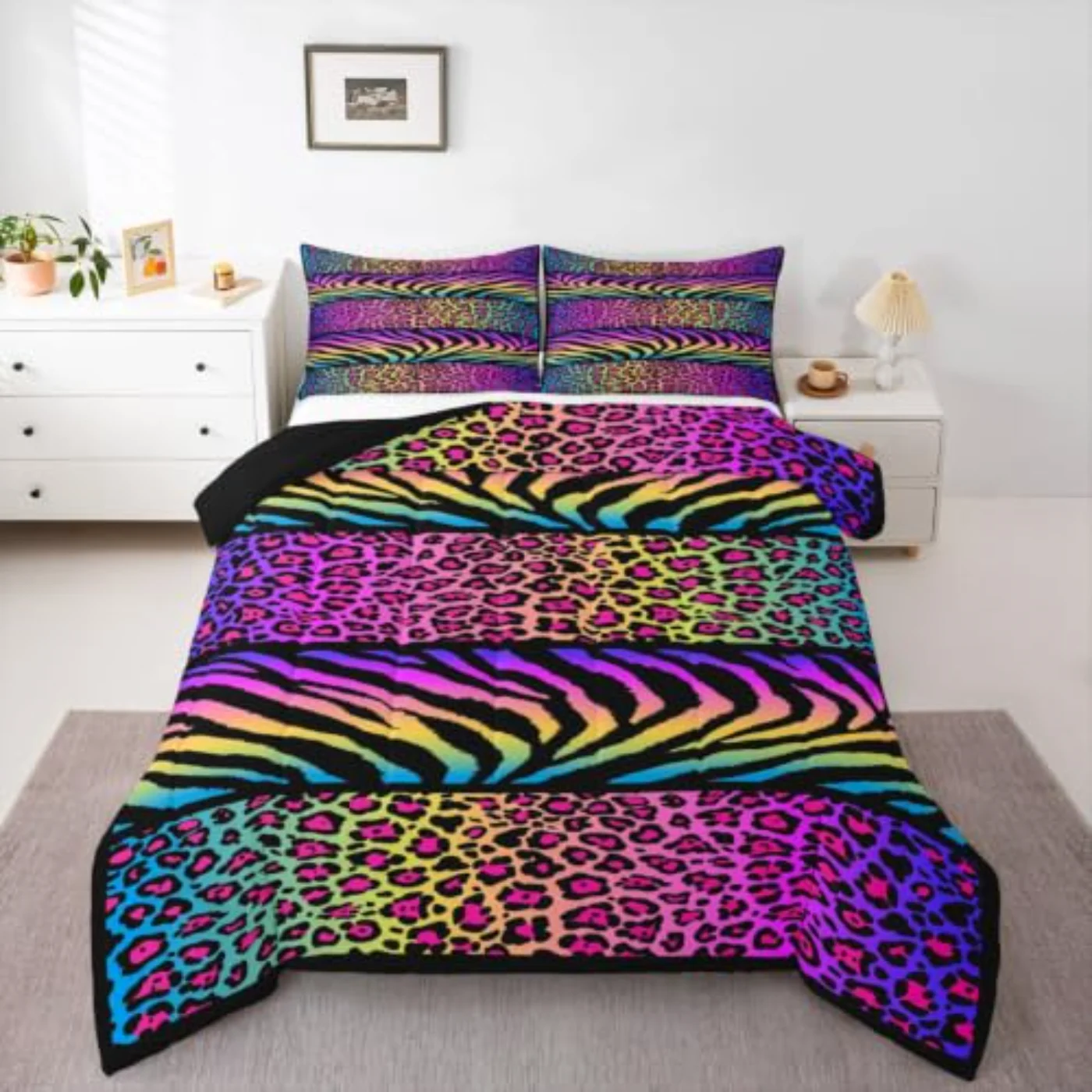 Neon Cheetah Print Girls Women Comforter Set, Twin