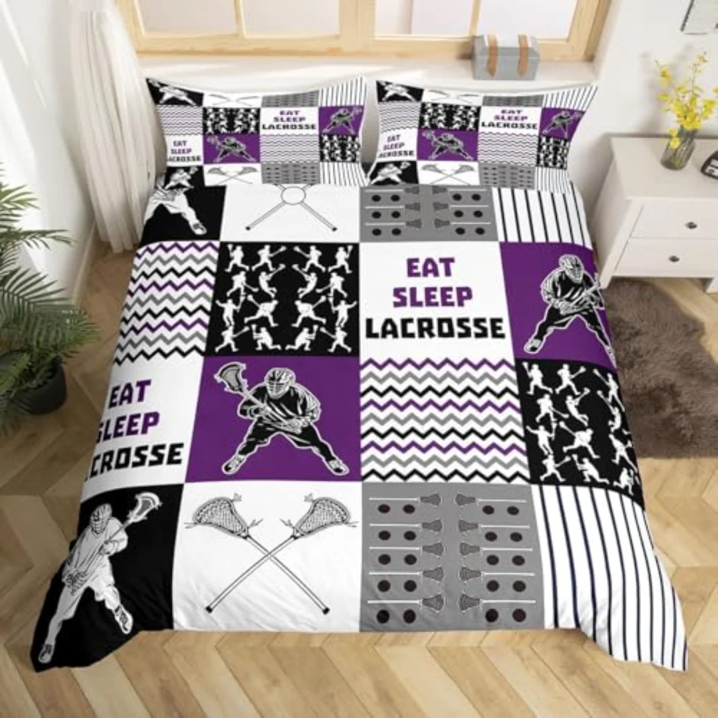 Eat Sleep Lacrosse Kids Boys Duvet Cover, Full