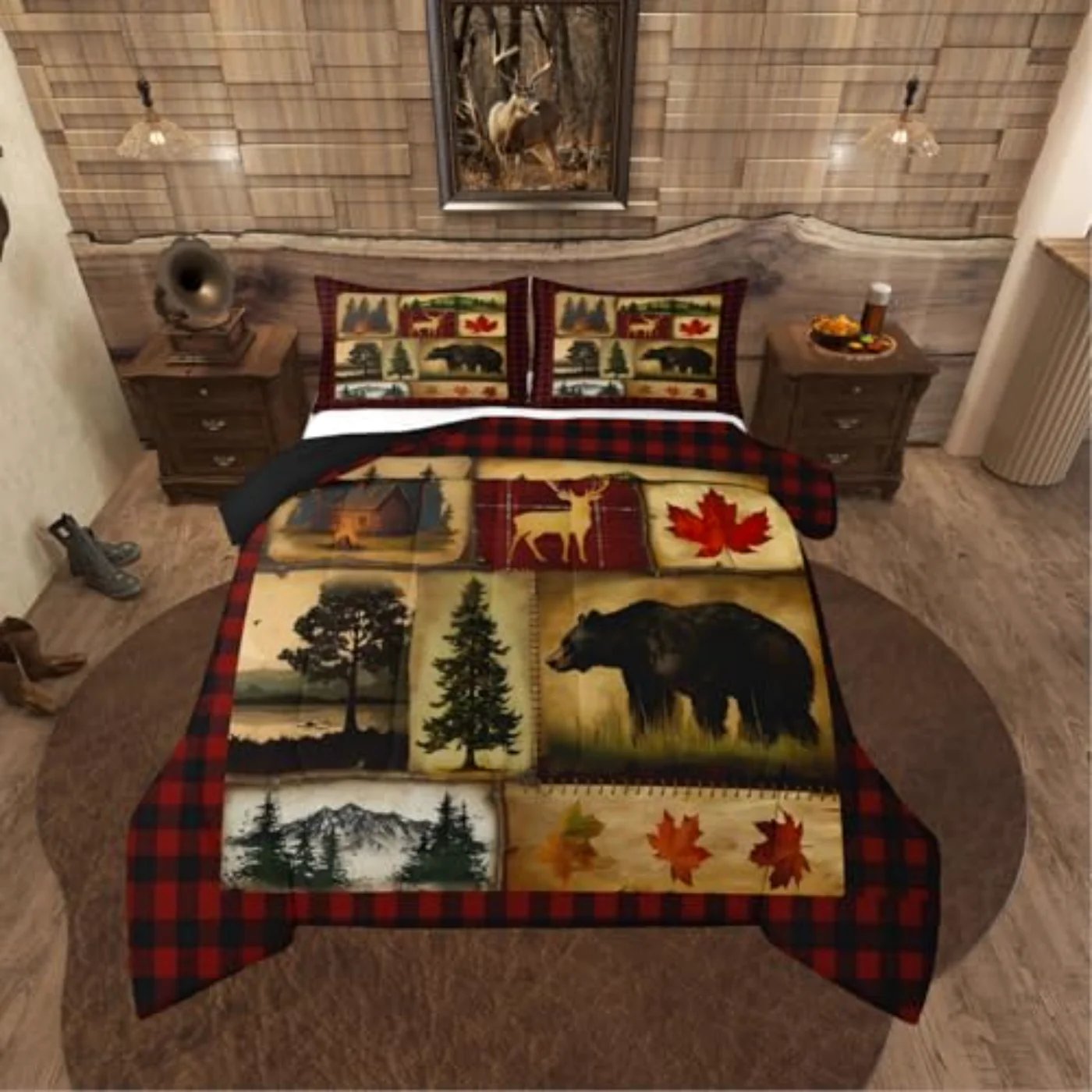 Bear Cabin Plaid Comforter Set, Queen
