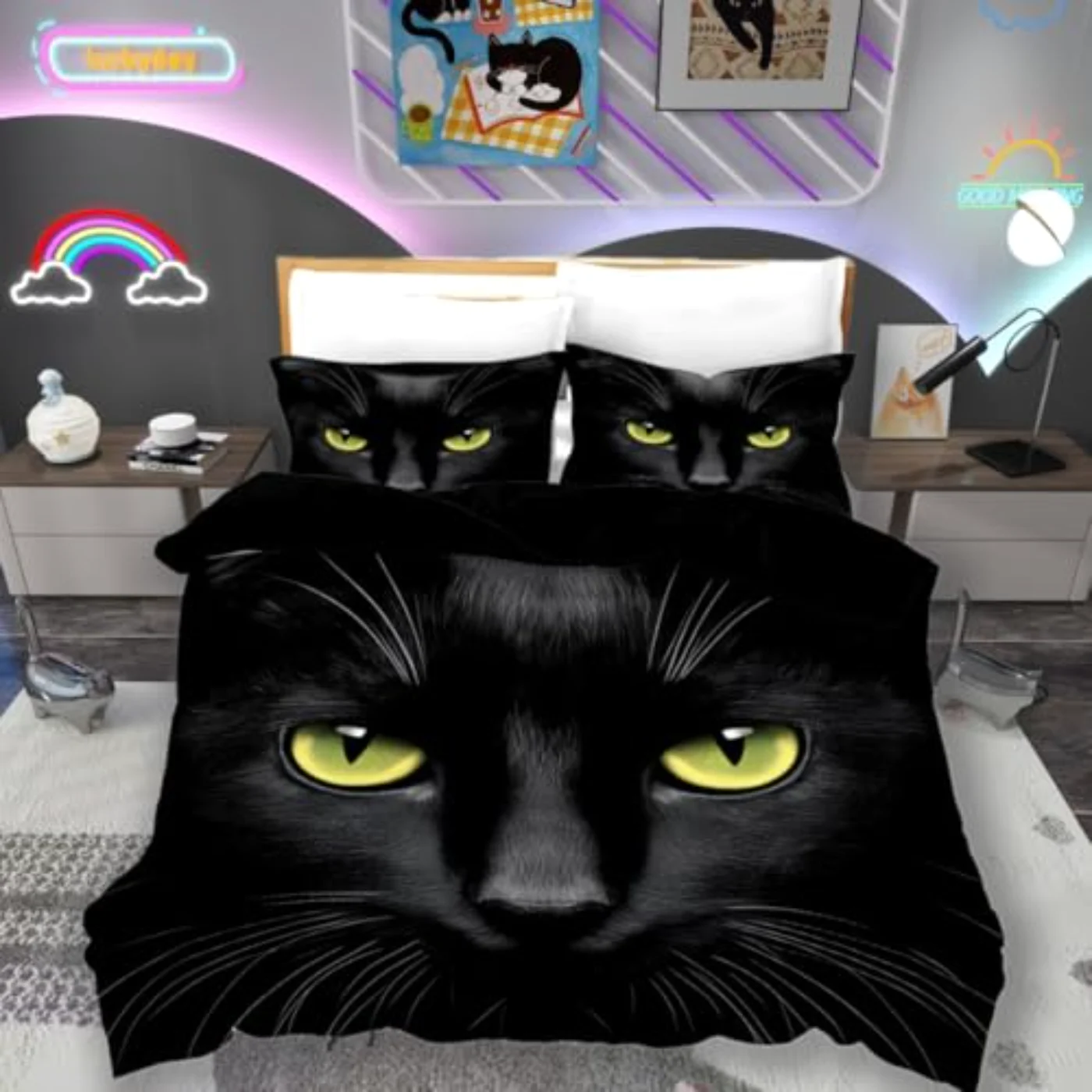 Animal Pet Cat Black Cat Duvet Cover, Queen