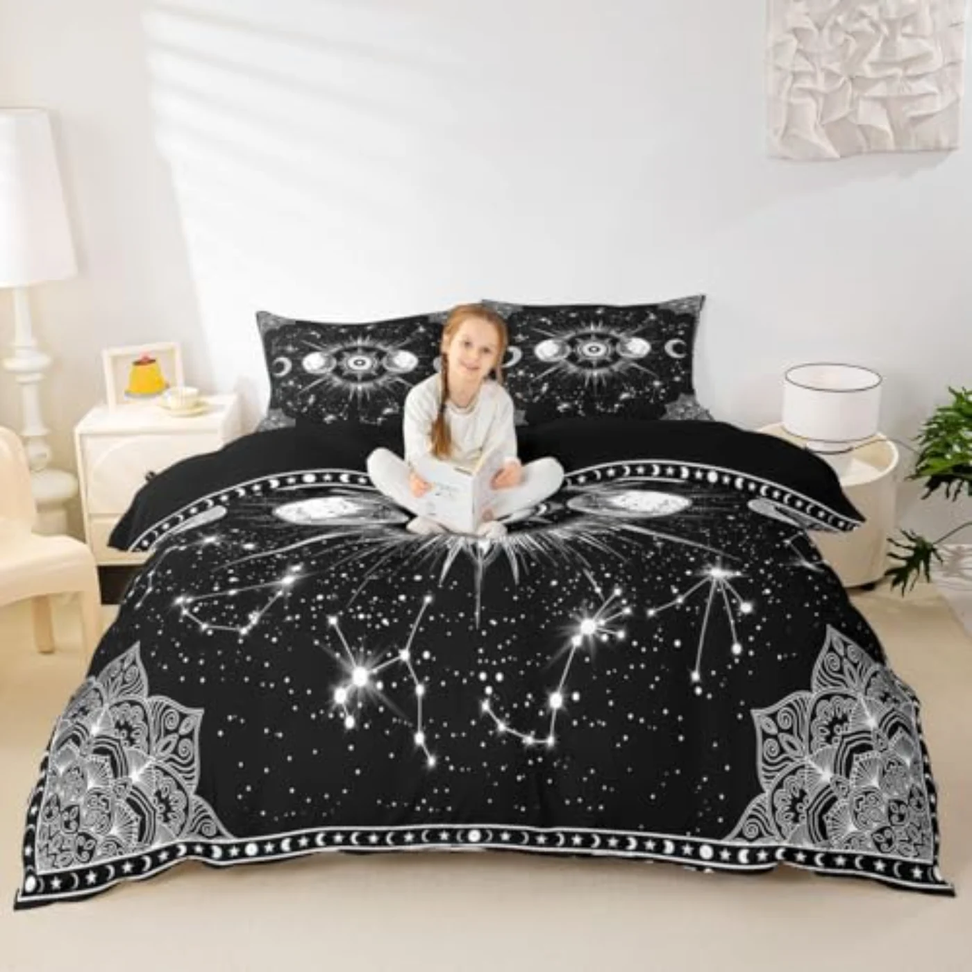 Sun Moon Bohemian Exotic Kids Duvet Cover, Queen