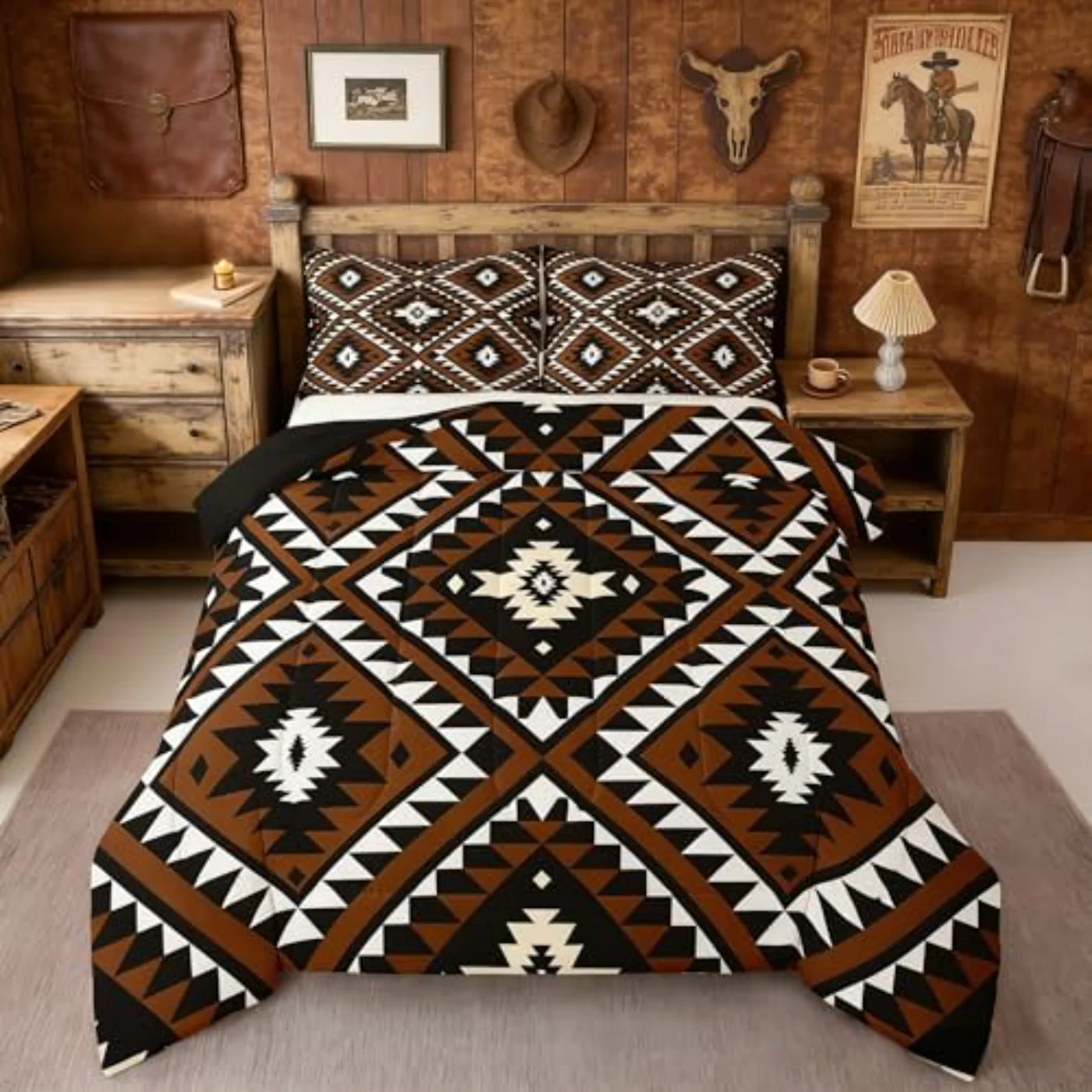 Rustic Western Men Comforter Set, Brown & (X7X8)